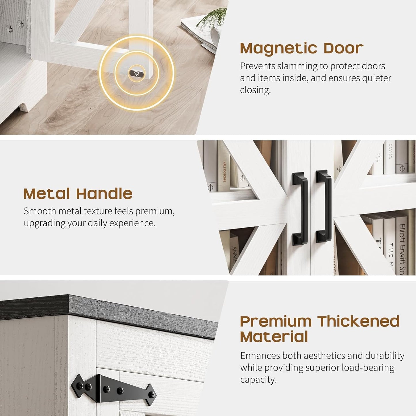 Farmhouse Side Table with Storage Cabinet, End Table with Adjustable Shelf, Large Night Stand, Wood Nightstand with Charging Station, 24" End Tables Living Room, Rustic Bed Side Tables Bedroom