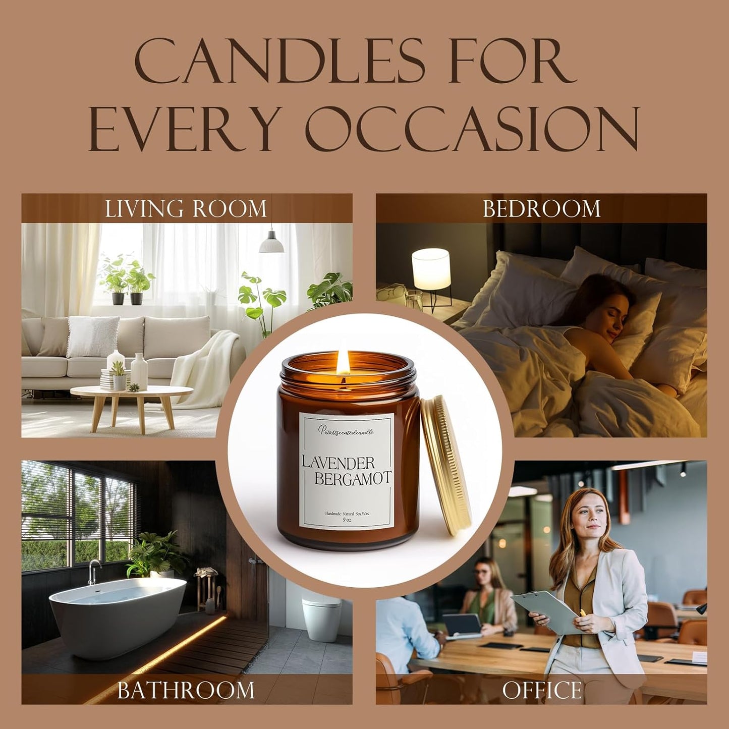 Lavender & Bergamot Scented Candles for Home, Natural Soy Wax Aromatherapy Non Toxic Candle Gifts for Women Men, Home Fragrance Decoration Glass Jar Candle for Meditation and Relaxation (9oz