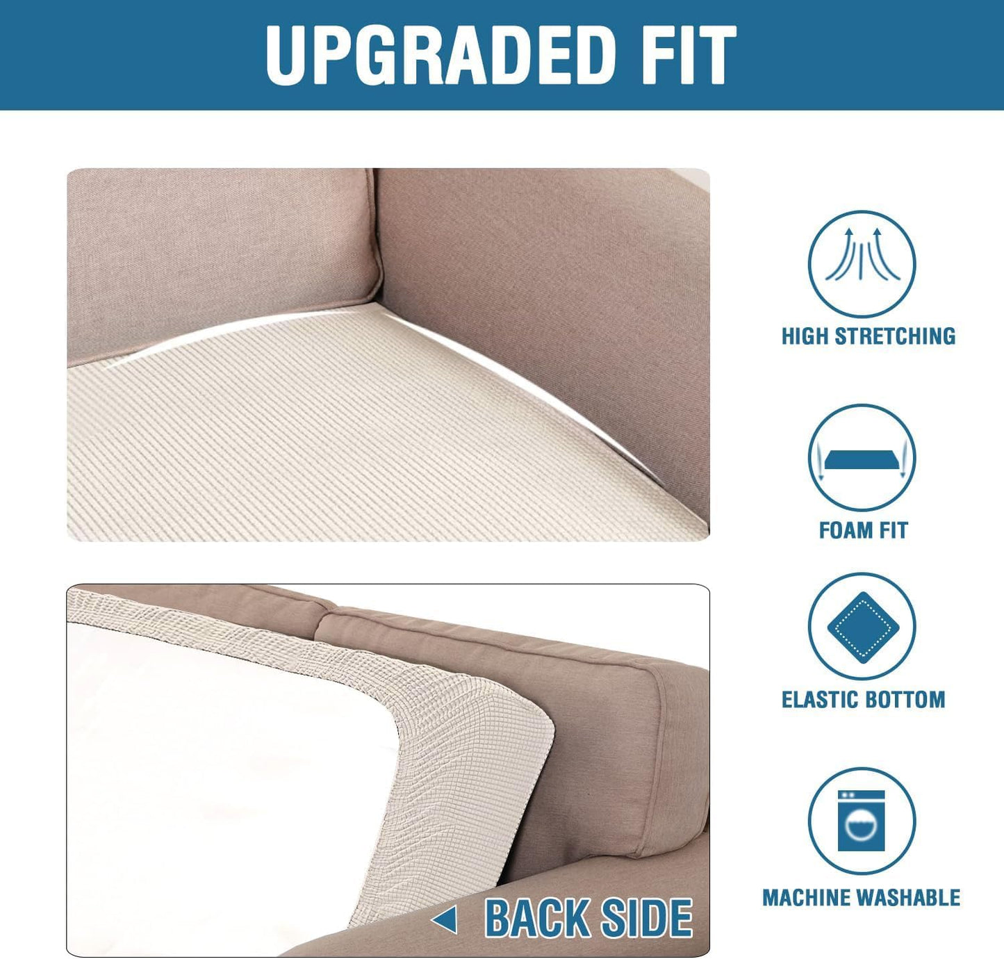 H.VERSAILTEX Super Stretch Individual Seat Cushion Covers Sofa Covers Couch Cushion Covers Slipcover Sets Thick Jacquard Textured Twill Fabric (1 Piece Chair Cushion Cover, Ivory)