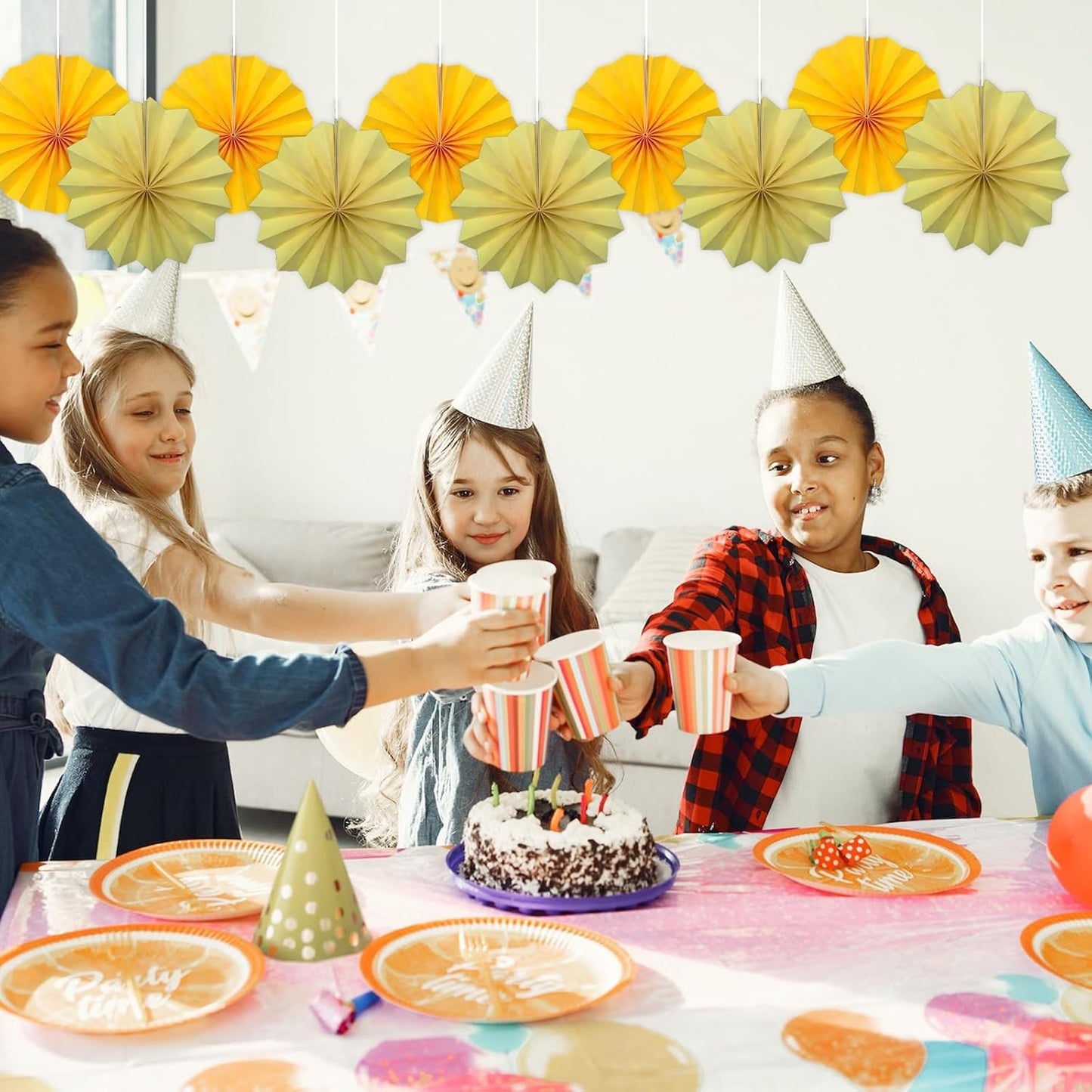 Morange Party Decorations,,Halloween Decor Events Accessories,Orange Birthday Decorations,Sunset Party Decorations,Party Fans 30 Color DIY Set (Morange)