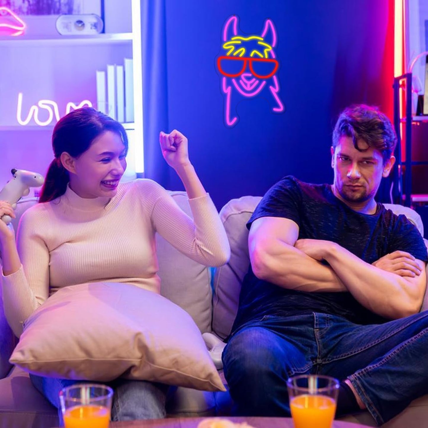 Llama With Red Glasses Neon Sign for Wall Decor Llama Neon Light Cool Animal Neon Light Sign Dimmable USB Powered Colorful LED Neon Sign for Bedroom Zoo Home Bar Pub Animal Lover Restaurant