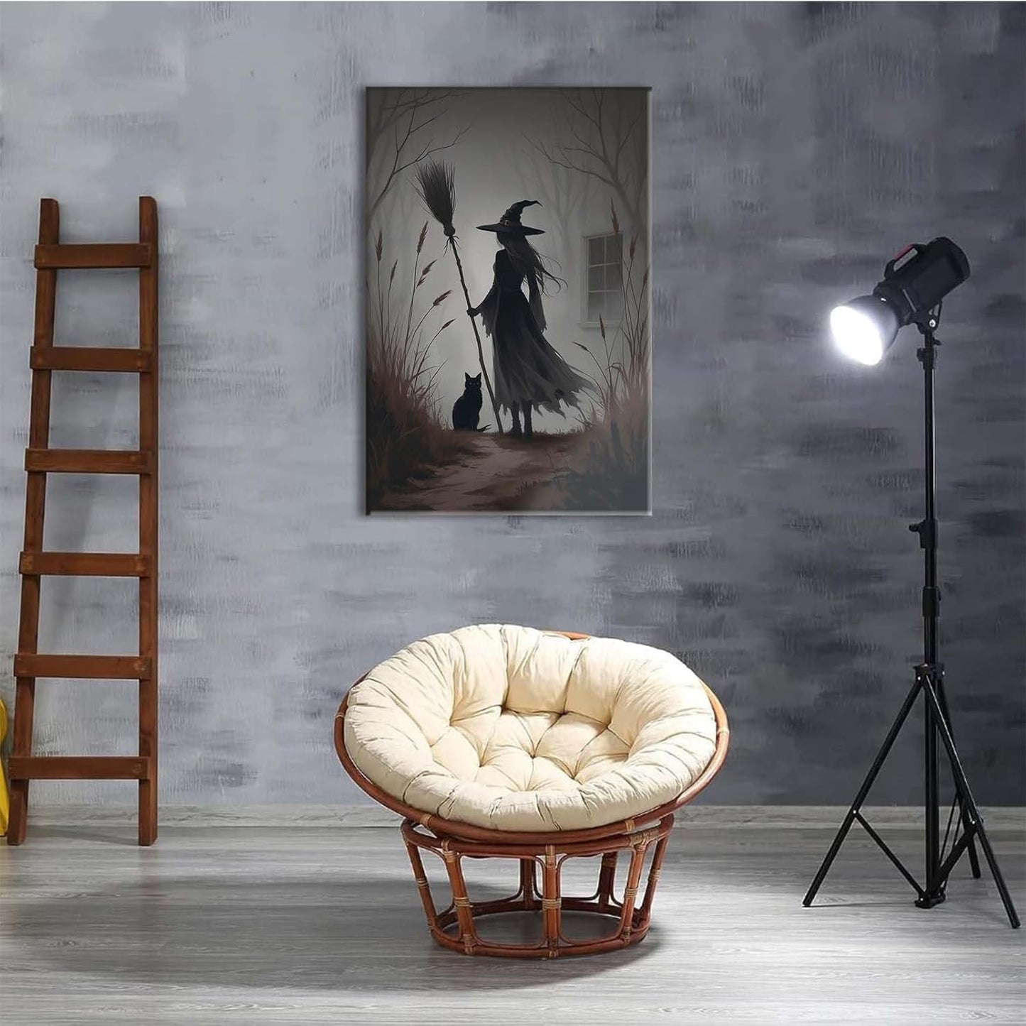 JFHCQJPK Vintage forest witch and black cat poster Halloween mural poster decoration mural art magic suitable for home living room bedroom24x36in Frameless