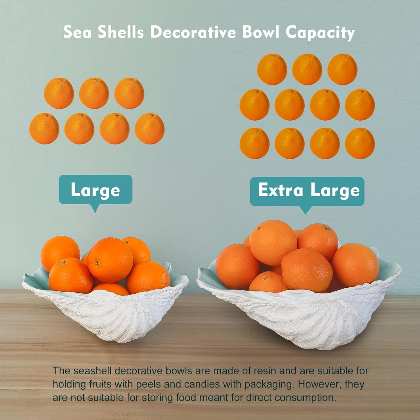 Large Turquoise-Aqua blue Sea Shells Decorative Bowl Resin Clam Shell Bowl Beach Decorations for Home Coastal Beach Decor Decoration Storage Bowls & Home Office Nautical Themed Party Decor -10.2-1PC