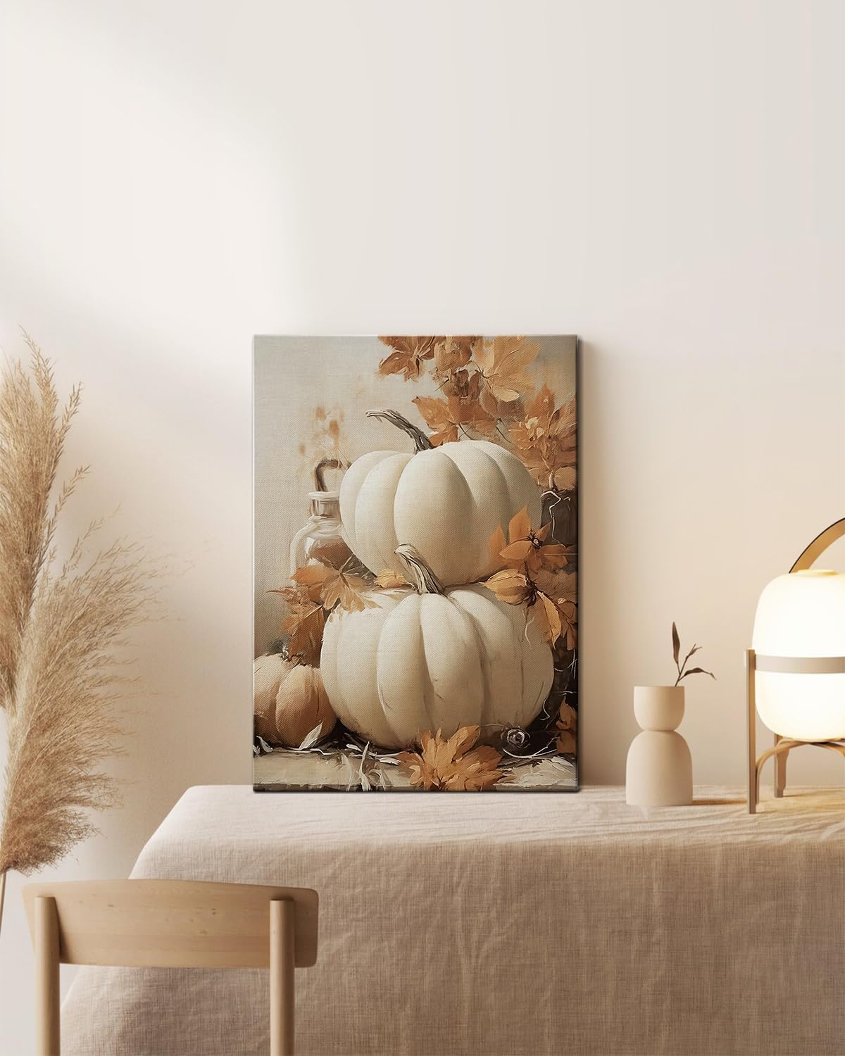 Farmhouse Autumn Pumpkin Wall Art Decor, Rustic Fall Canvas Prints Framed for Living Room Kitchen Dining Room, Thanksgiving Decorations and Cozy Fall Wall Art Picture, Ready to Hang