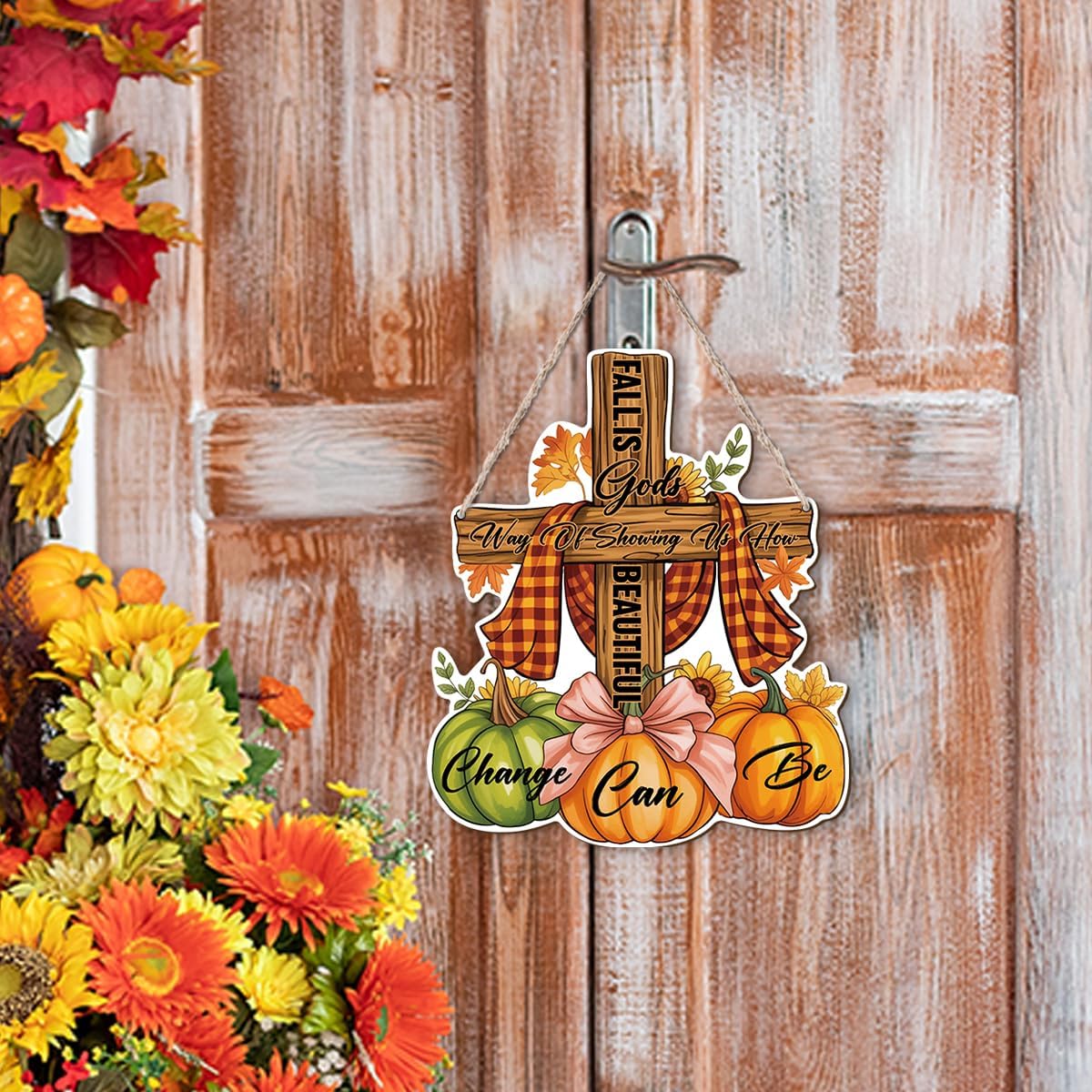 Christian Home Autumn Decor "Fall is Gods way of Showing us How Beautiful Change can Be" Sign for Thanksgiving Decorating, Home Interior And Exterior Decor, Autumn Harvest Thanksgiving Decors