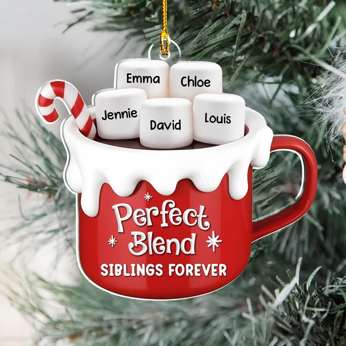 A Blend of Christmas Cheer Personalized Acrylic Ornament β Custom Name Charms Family Members up to 10 People, Holiday Decoration for Family Members & Friends