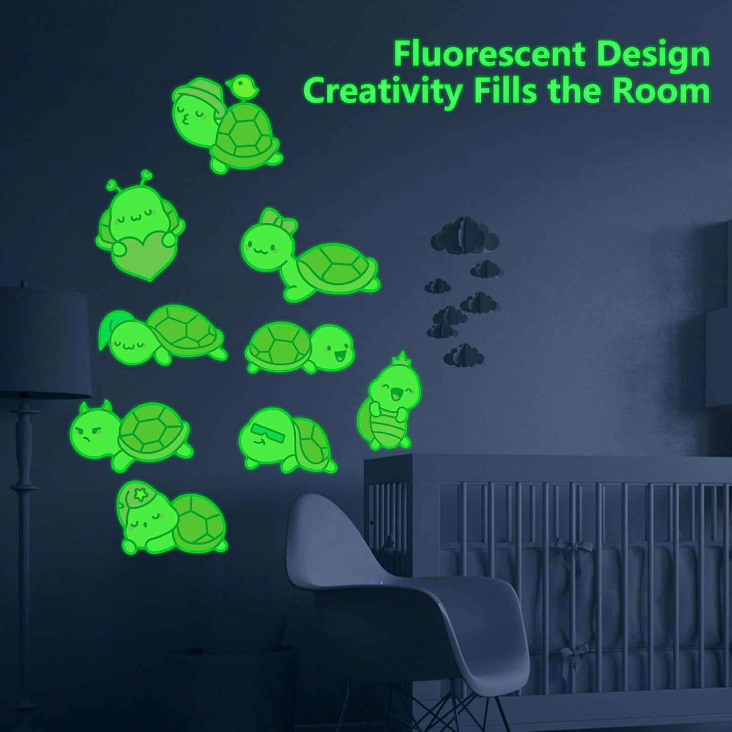 Glow in The Dark Sea Turtle Stickers, 31 PCS Glowing Luminous Ocean Turtles Wall Decals Turtle Ceiling Stickers for Kids Boys Girls Bedroom Nursery Playroom Party Room Decor