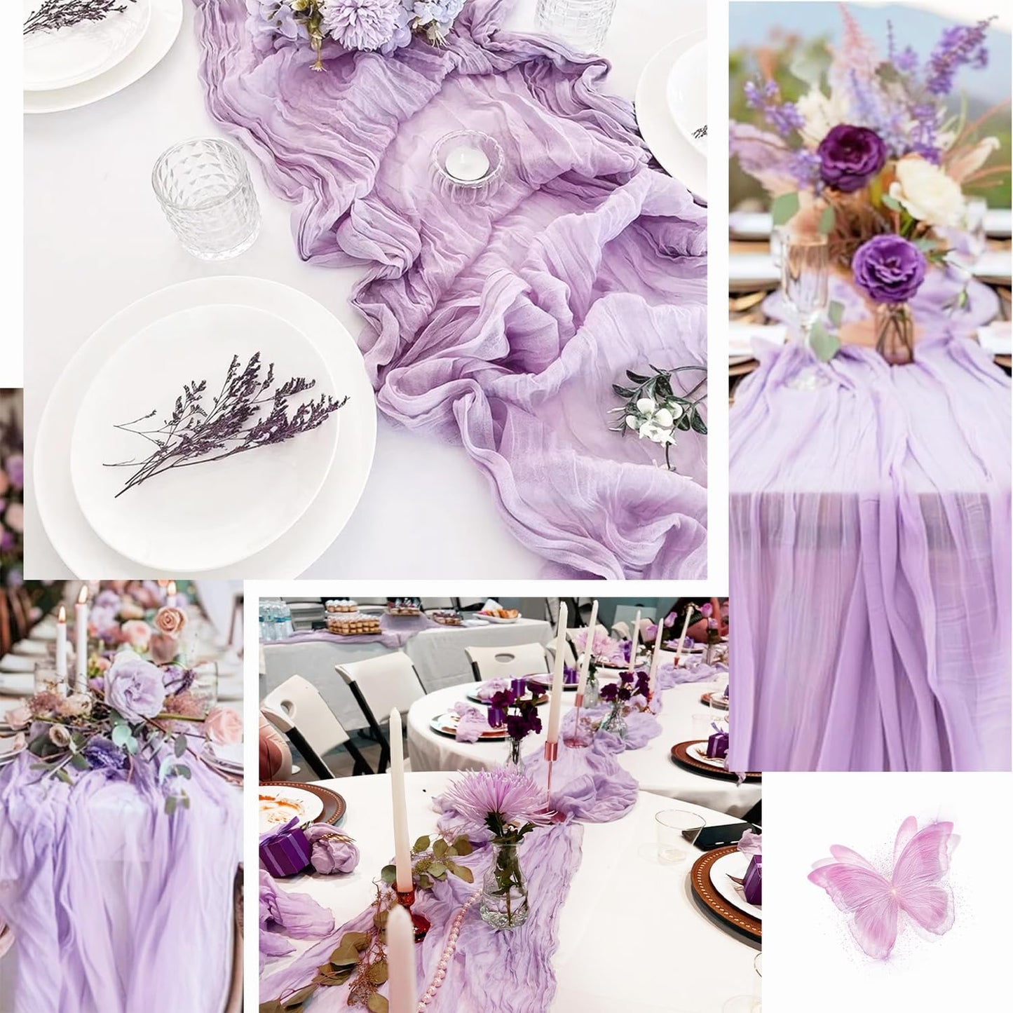 20 Pack Lilac Cheesecloth Table Runner 10FT Rustic Gauze Cheese Cloth Table Runner for Wedding 20 x 120 Inch Long Bridal Baby Shower Table Decor Boho Fabric Sheer Birthday Party Table Decorations