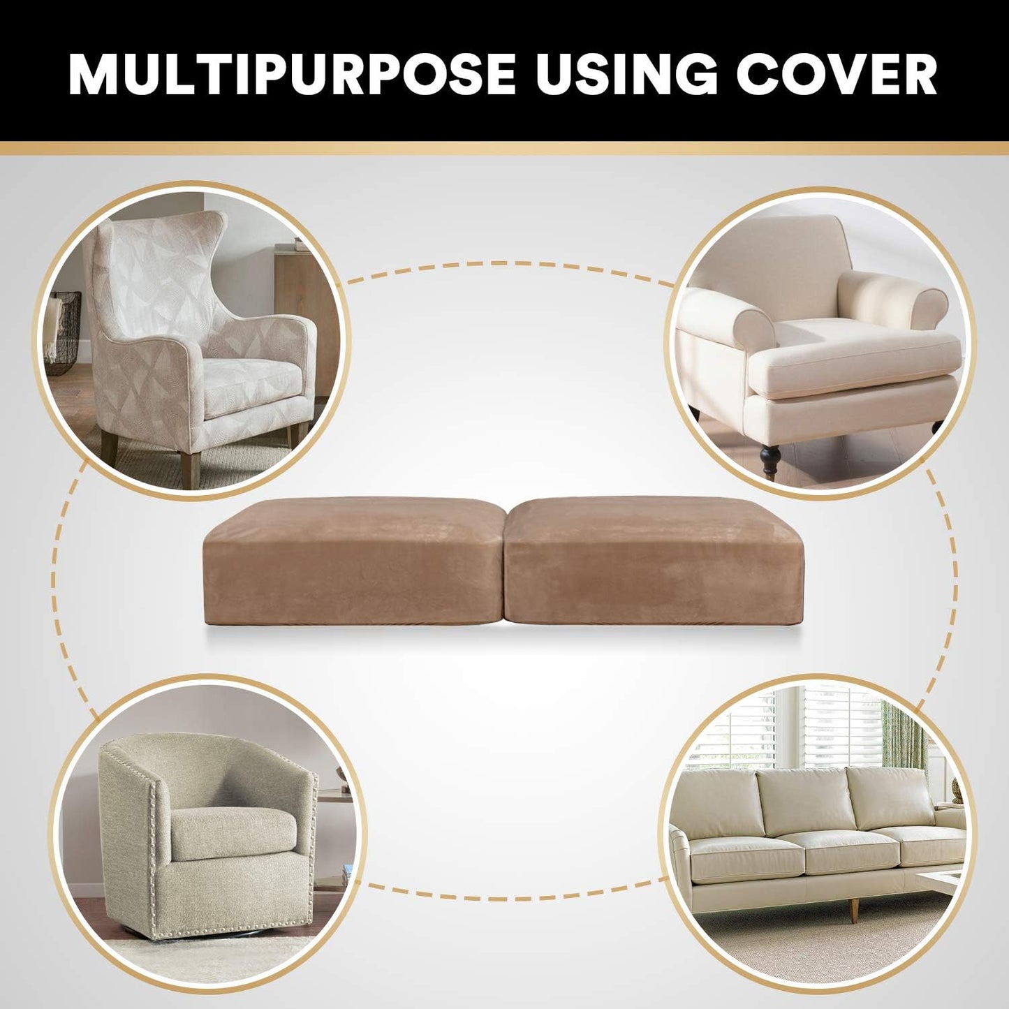 PrinceDeco Stretch Velvet Couch Cushion Covers, Soft Cushion Slipcover for Chair Loveseat Sofa Cushion Furniture Protector Seat Cushion Sofa Cover (Each Width Up to 29.5", Camel)