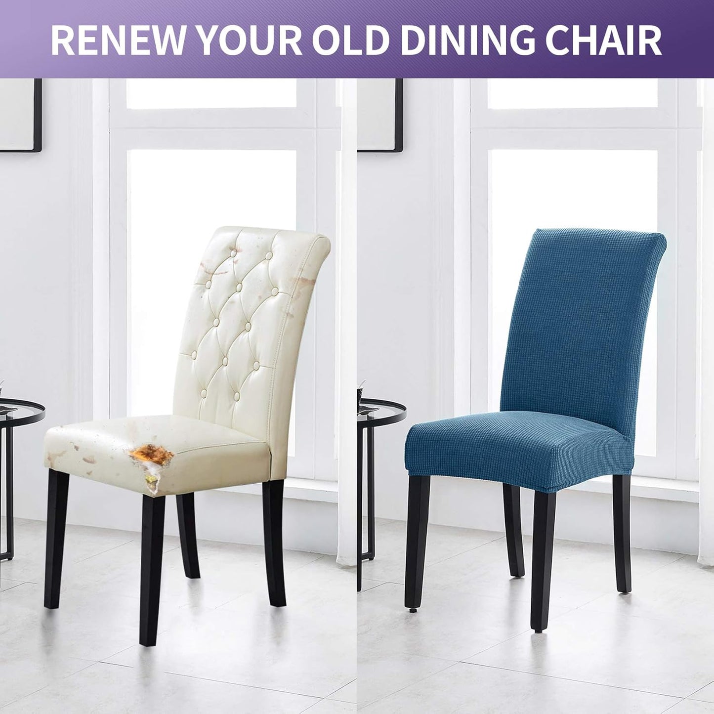 Joccun Chair Covers for Dining Room Set of 4,Chair Slipcovers Stretch Dining Room Chair Covers Seat Protector,Washable Parsons Chair Cover for Home,Hotel,Banquet(Dark Blue,4 Pack)