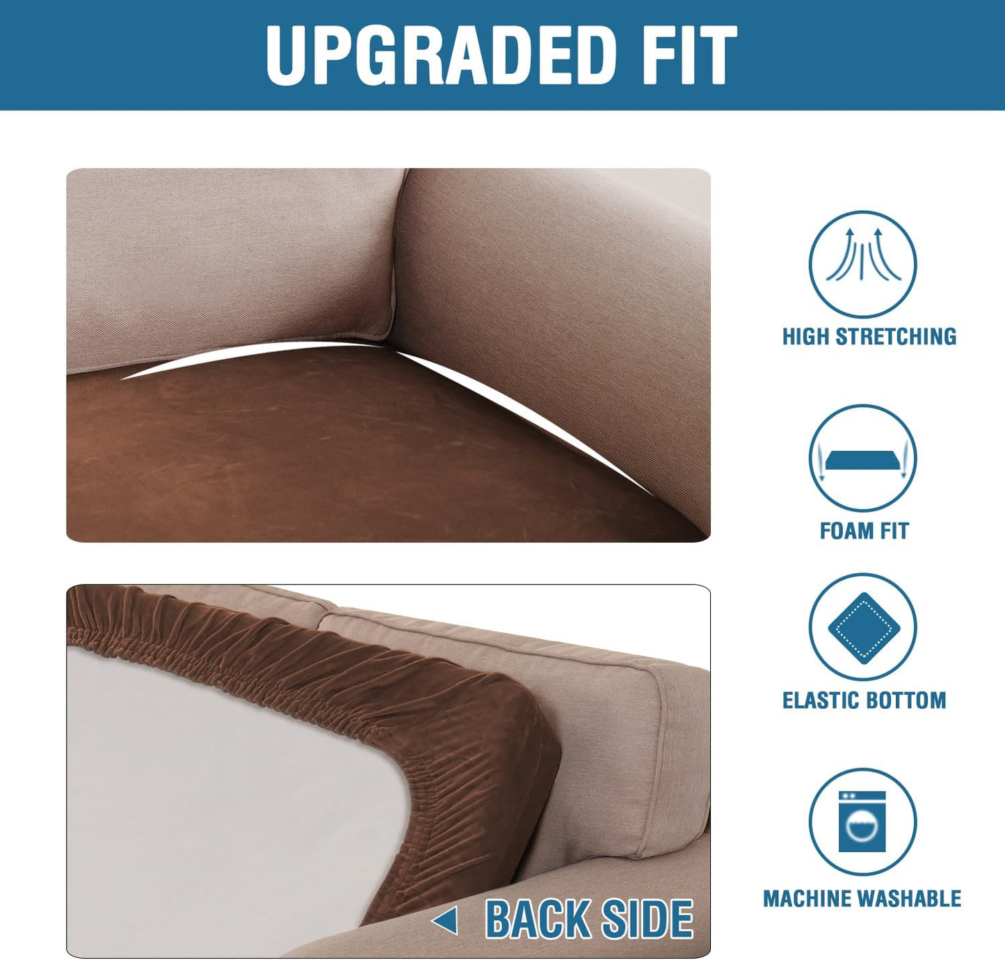 H.VERSAILTEX Velvet Stretch Individual Couch Cushion Cover Plush Cushion Slipcover for Loveseat Sofa Cushion Furniture Protector Seat Cushion Sofa Cover (1 Piece Sofa Cushion Cover, Caramel)