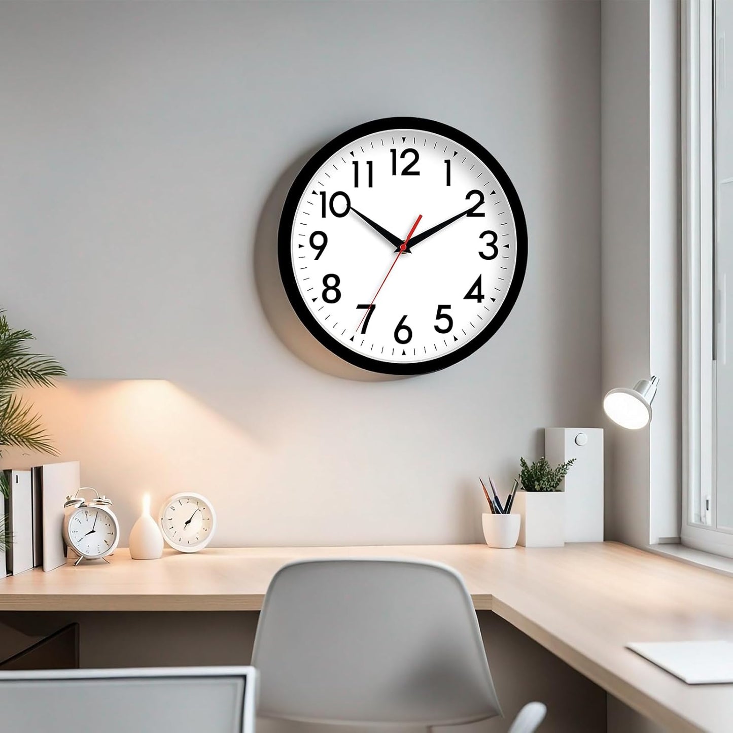 14 Inch Wall Clock Large Battery Operated Big Silent Non Ticking Analog Clock Decorative for Living Room Office Kitchen Outdoor Classroom Bedroom Bathroom School(Black)