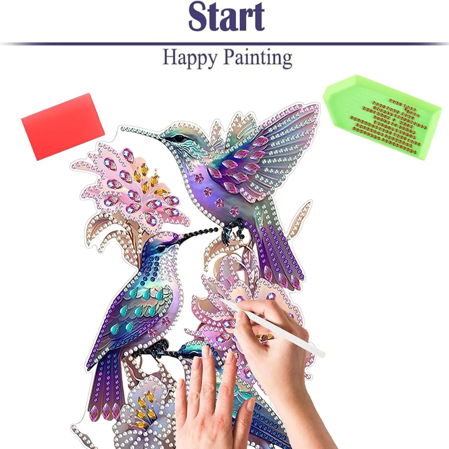 Diamond Painting Kits for Adults Beginners, 5D Full Drill Hummingbird Crystal Art Desktop Ornament, DIY Single Sided Home Office Desk Decor, Creative Craft Gift Set with Tools