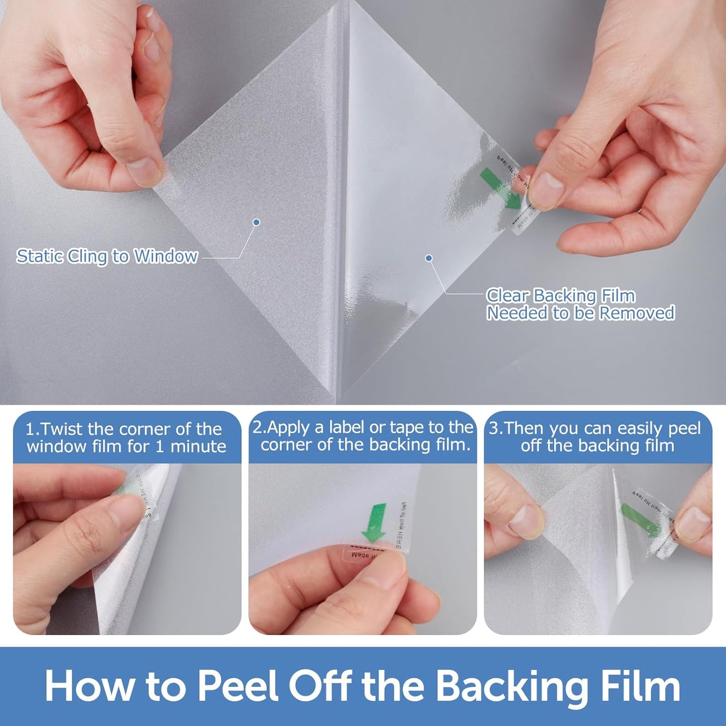 HIDBEA Frosted Window Privacy Film - Non Adhesive Static Cling Glass Stickers Sun UV Blocking Heat Control Door Covering Decals for Home Office, 29.5 x 78.7 Inch