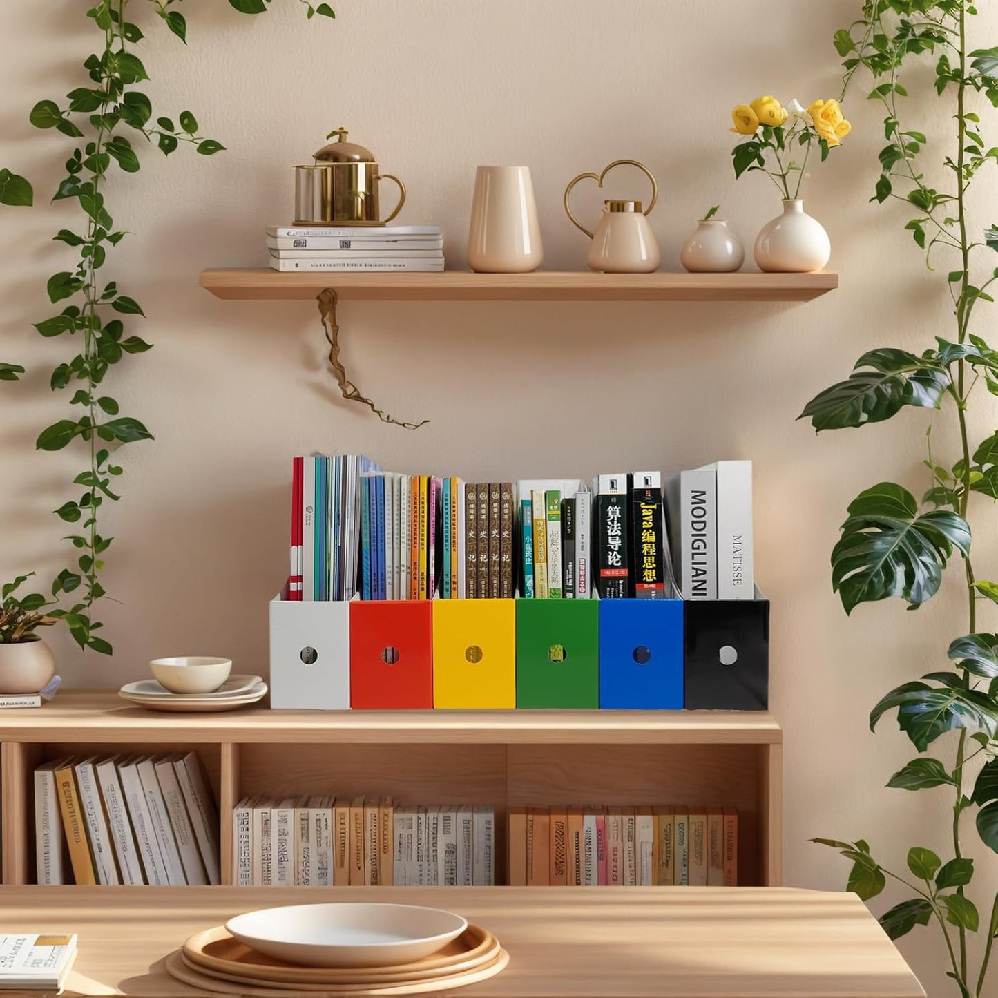 24 Pack Cardboard Magazine File Holder for Desktop ,Blue Book Bins for Classroom Library, Office or Home, Vertical Paper Boxes for Storage with Label(10.6" H x 10.2" L x 3.5" W in)