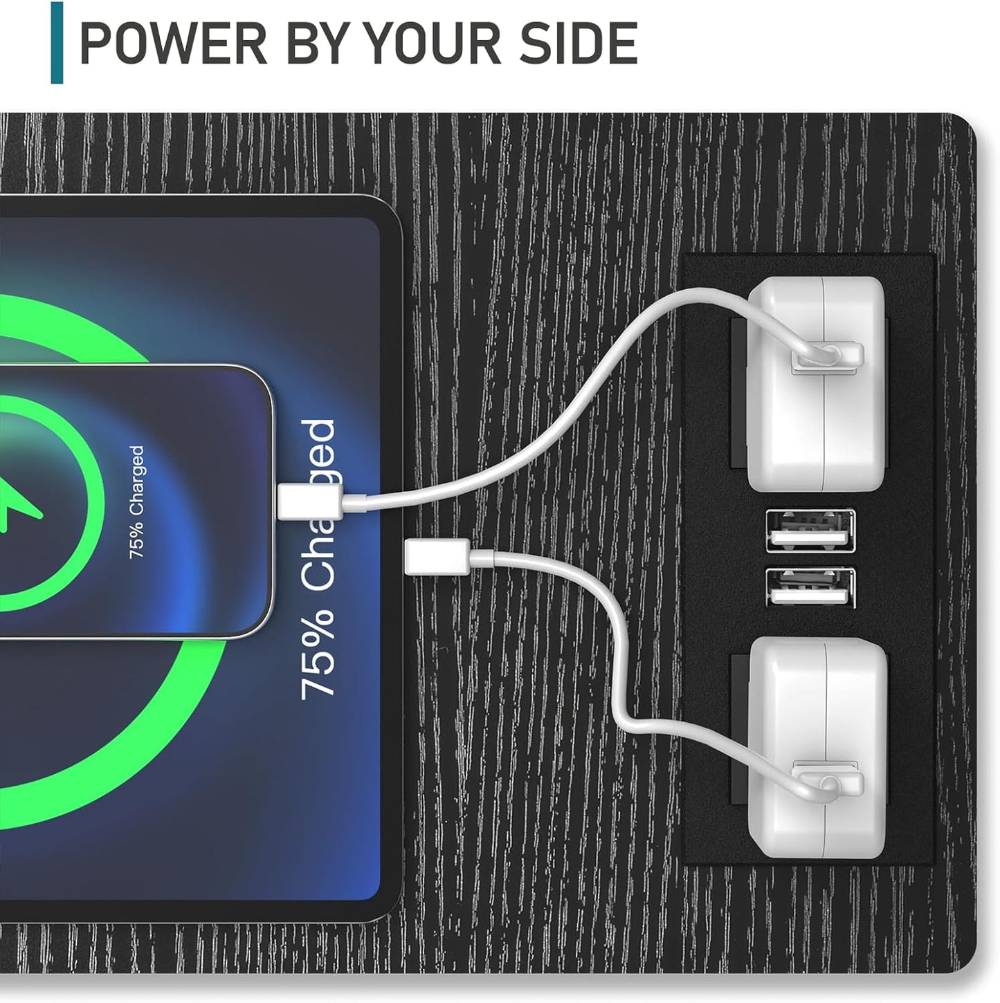 Farmhouse End Table Set of 2, 24" Large Sofa Side Table with Charging Station, Mesh Barn Door, White Nightstand with Adjustable Storage Shelf, Square Nightstand for Living Room, Bedroom