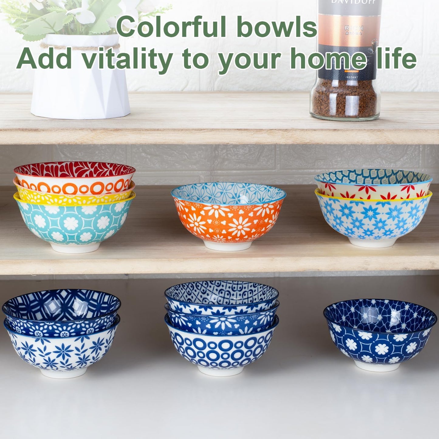 Colorful Ceramic Bowls 10oz, 4.7in small cereal bowl Set of 6 for ice cream, Dessert, Porcelain bowl for Dipping, Sauce, Dishwasher/Microwave safe