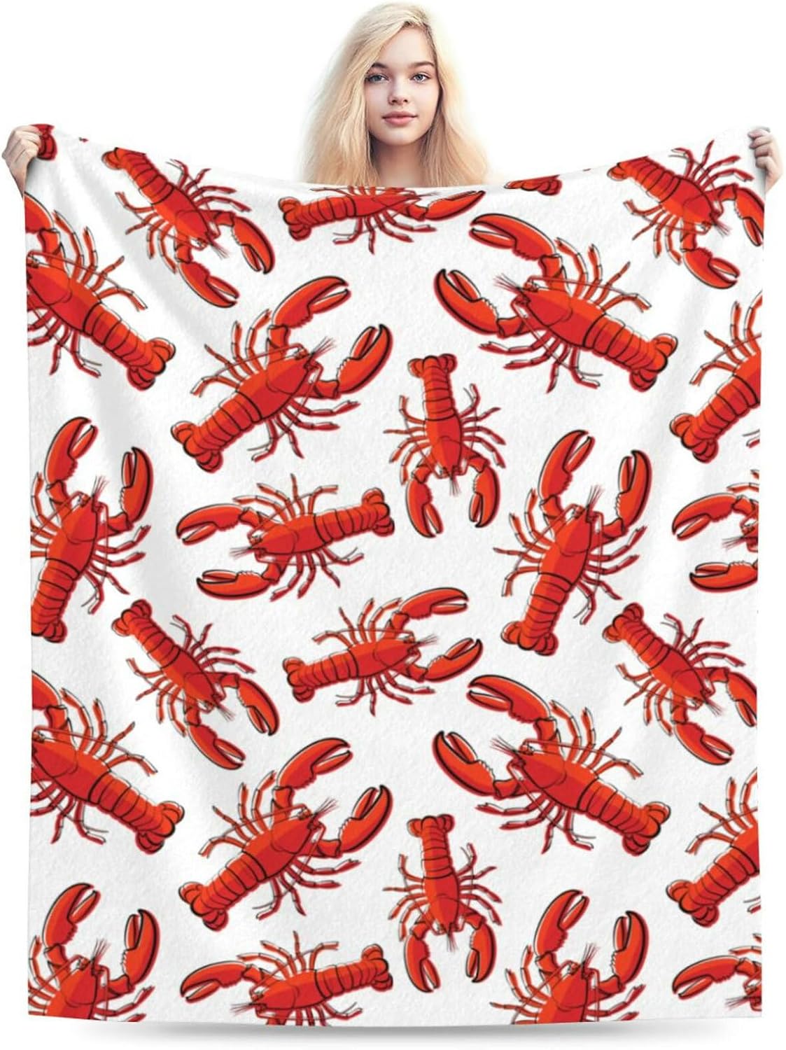 HGOD DESIGNS Red Lobster Fleece Throw Blanket Ultra Soft Cozy Blooming Decorative Flannel Blanket All Season for Home Couch Bed Chair Travel 40x50in