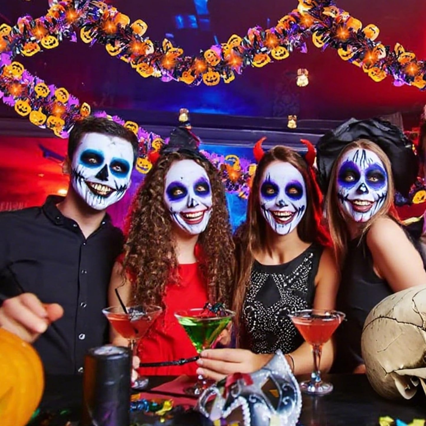 50 Ft Halloween Tinsel Garlands,Funny Pumpkin Purple Bats Shiny Metallic Twist Foil Tinsel Garland Hanging Holiday Decorations for Home Indoor Outdoor Festivities Party Decor