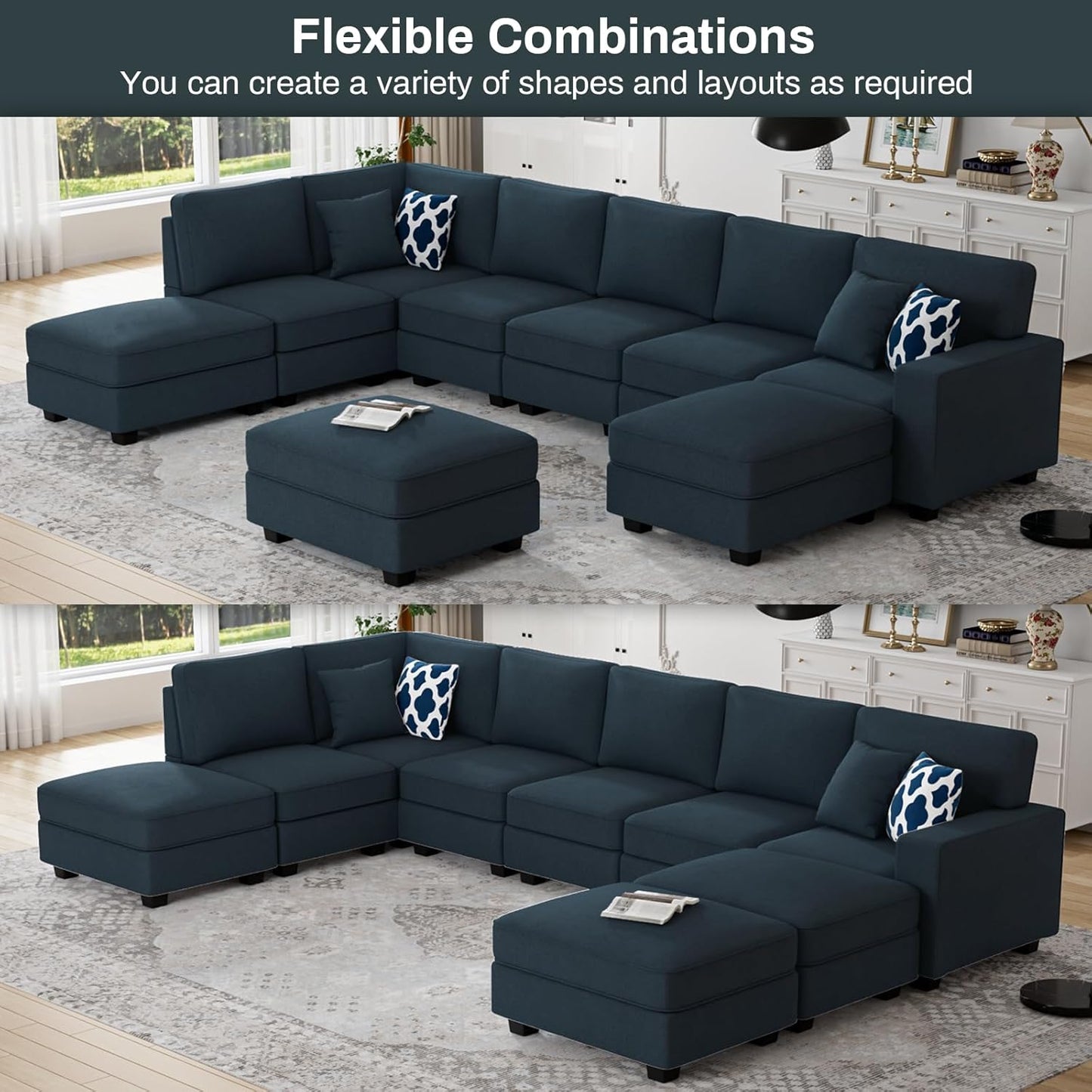 L Lengend Vansen Modular Sectional Sofa U Shaped Couch with Ottoman Modern Reversible Corner Sectional Couch for Living Room (Charcoal, U Shaped Sofa-4)