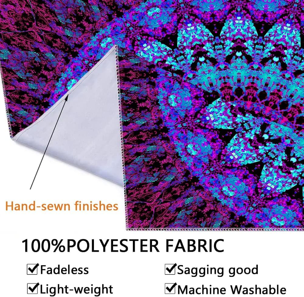 Blacklight Mandala Boho Tapestry, Black Light Bohemian Hippie Poster for Adults and Teens, UV Reactive Aesthetic Wall Art Decor for Bedroom (80 x 60 Inches)