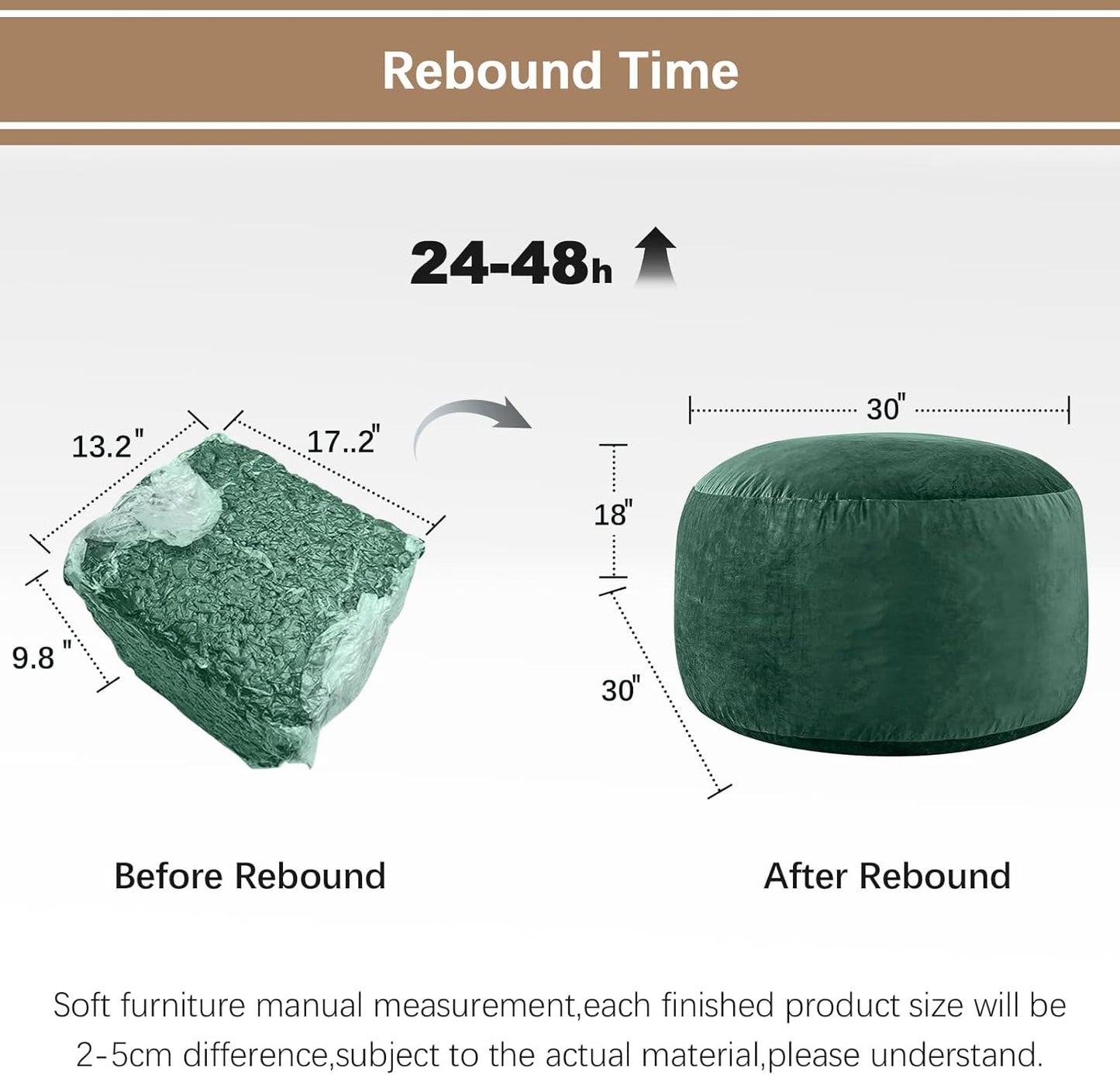 Bean Bag Chairs for Kids - Memory Foam Furniture BeanBag Chair - Kids/Teens Sofa with Soft Micro Fiber Cover - Round Fluffy Couch for Living Room Bedroom College Dorm - 2.5 ft, Green