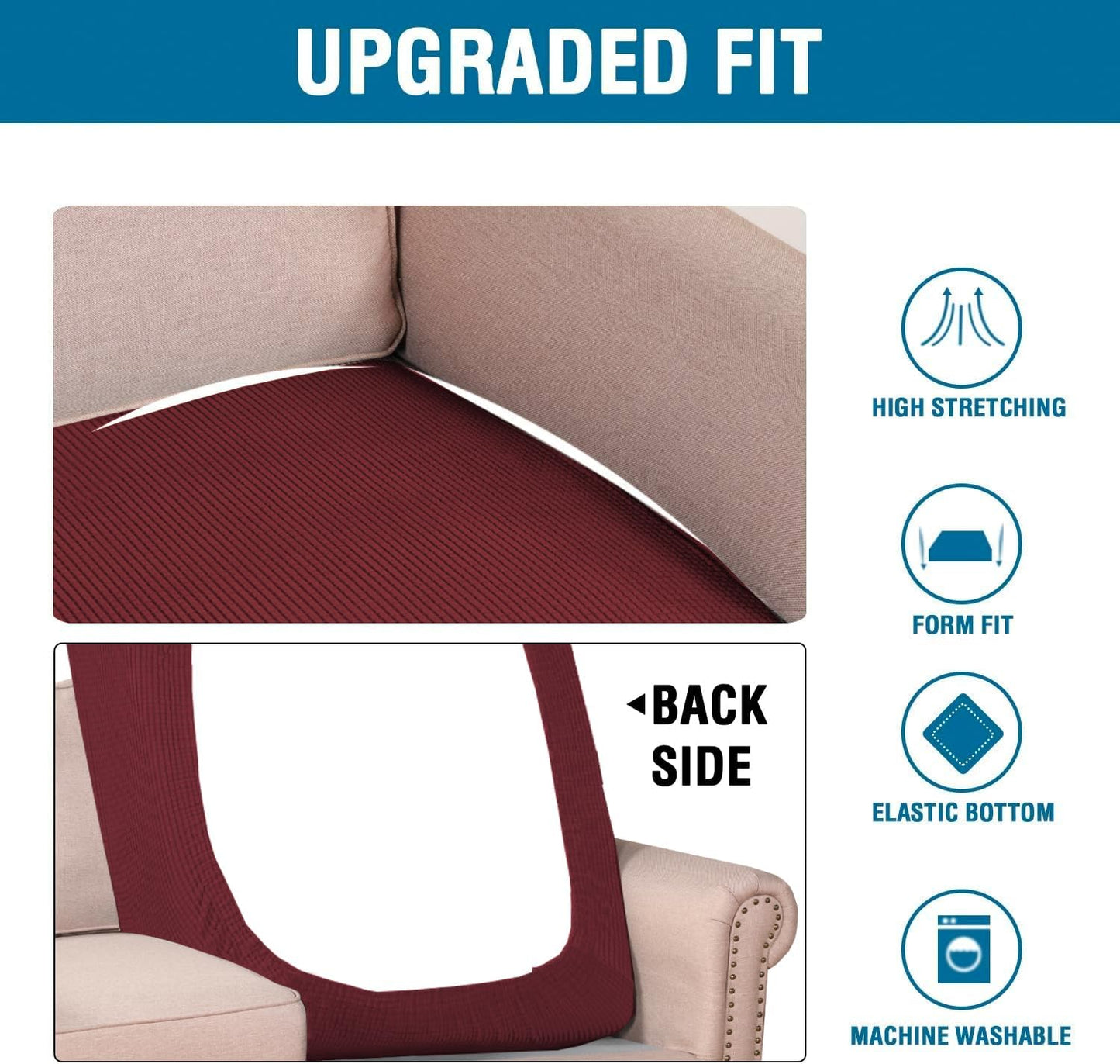 H.VERSAILTEX Super Stretch Individual Chaise Cover Sectional Couch Covers for L Shaped Sofa Both Left/Right Featuring Thick Jacquard Textured Twill Fabric (1 Piece Chaise Cover, Burgundy Red)
