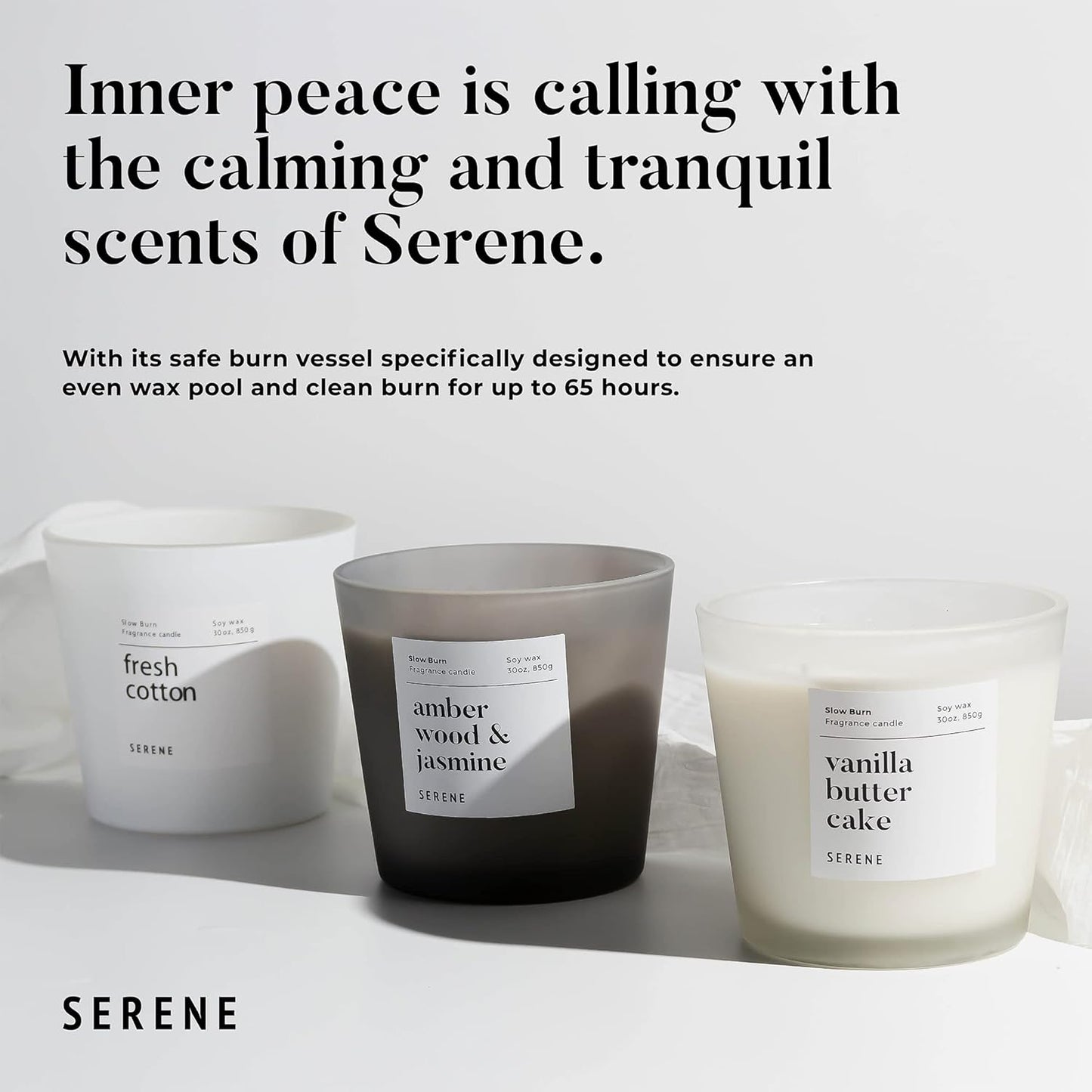 Hidden Label Large Scented Candle, Vanilla Butter Cake, 30oz 3 Wick Huge Candle, Serene Collection Slow Burn Natural Soy Candles for Home Scented