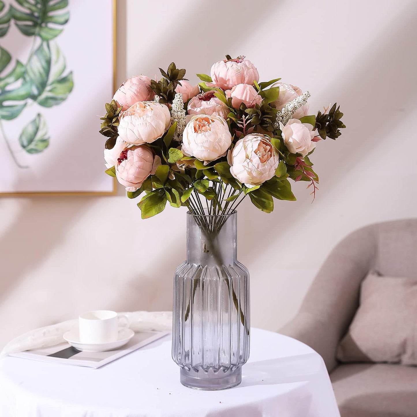 Duovlo Fake Flowers Vintage Artificial Peony Silk Flowers Wedding Home Decoration,Pack of 1 (Light Pink)