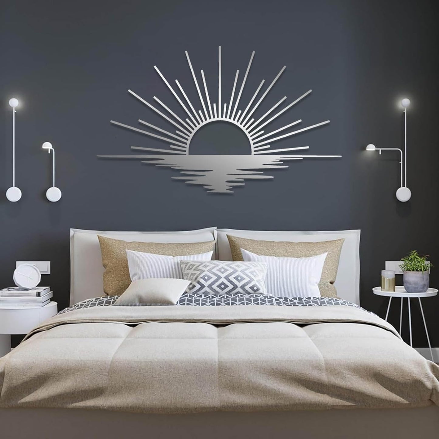 Sunrise Metal Wall Art, Metal Sun Wall Decor, Sun Outdoor Wall Art, Abstract Sunrise Wall Decor, Boho Home Hanging, Living Room Wall Hanging (Gold, 41"x25"/105x63cm)