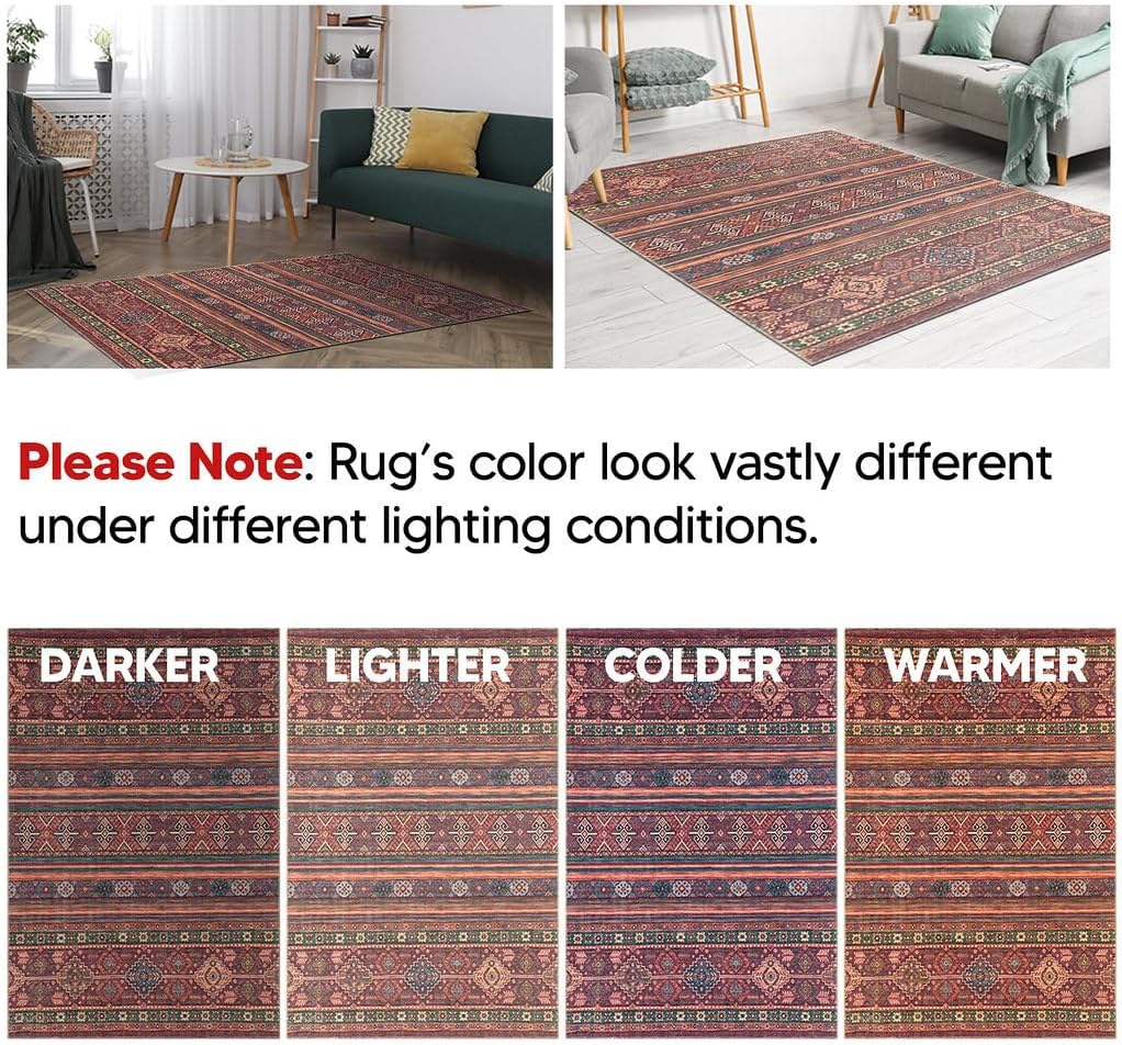 Keen Home Design 6x9 Rug - Machine Washable Area Rug with Non-Slip Backing, Ideal for Living Room, Dining Room, Bedroom - Vintage, Easy Clean, Durable, Low Pile Rug - (6' x 9')