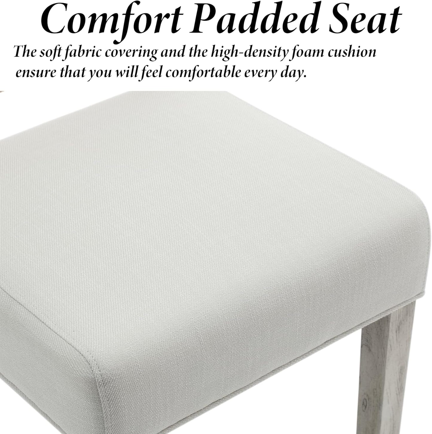 Kmax Farmhouse Dining Chairs Set of 6, Rustic Kitchen Chairs with Linen Fabric Seat and Woven Back, Vintage Accent Chairs for Dining Room, Living Room, Ivory