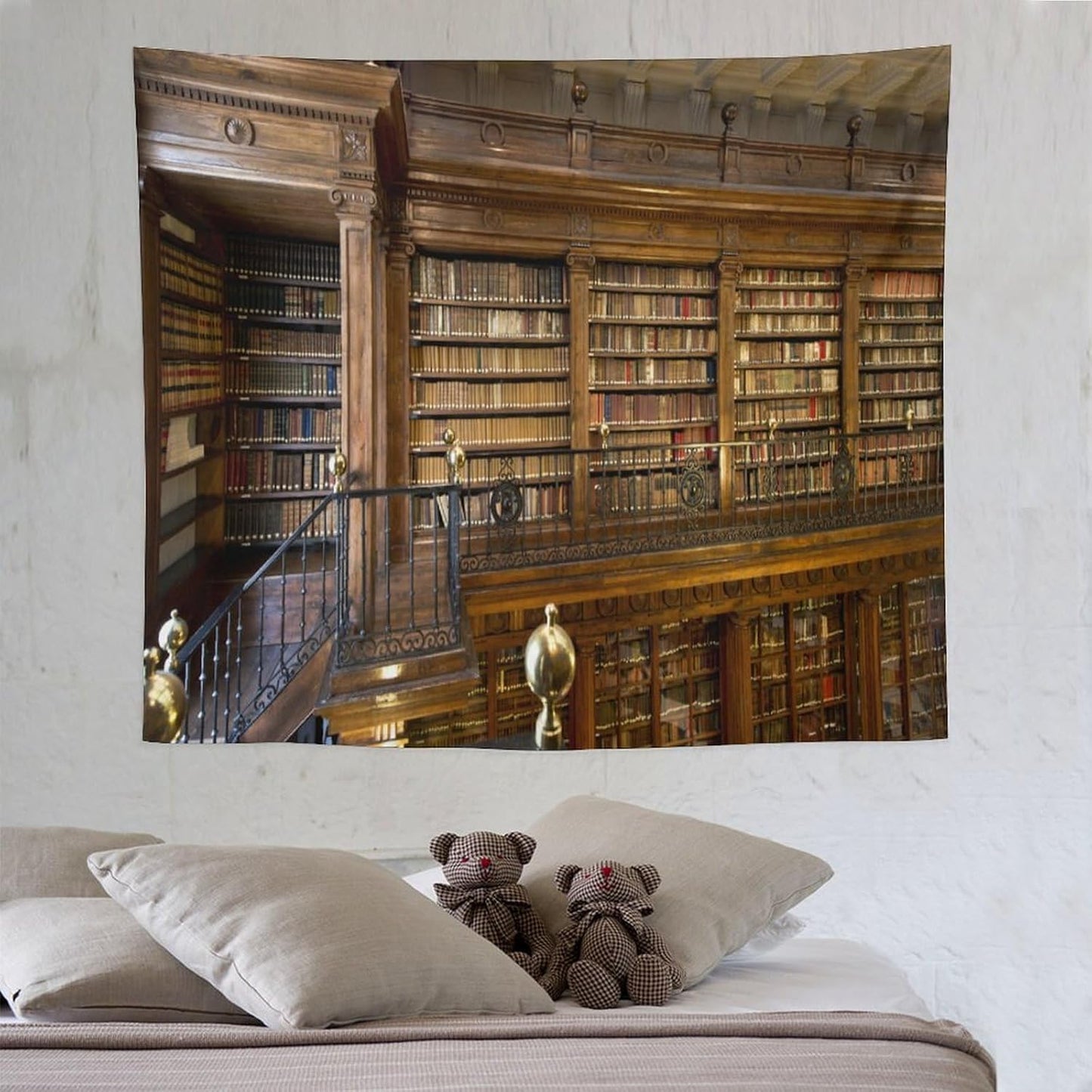 Kurtect Library Tapestry,Vintage Medieval Antique Bookshelf Bookcase Pattern Print Tapestries for Party Beach Picnic Blankets Tablecloths Living Room Wall Deocr, 50x60 in