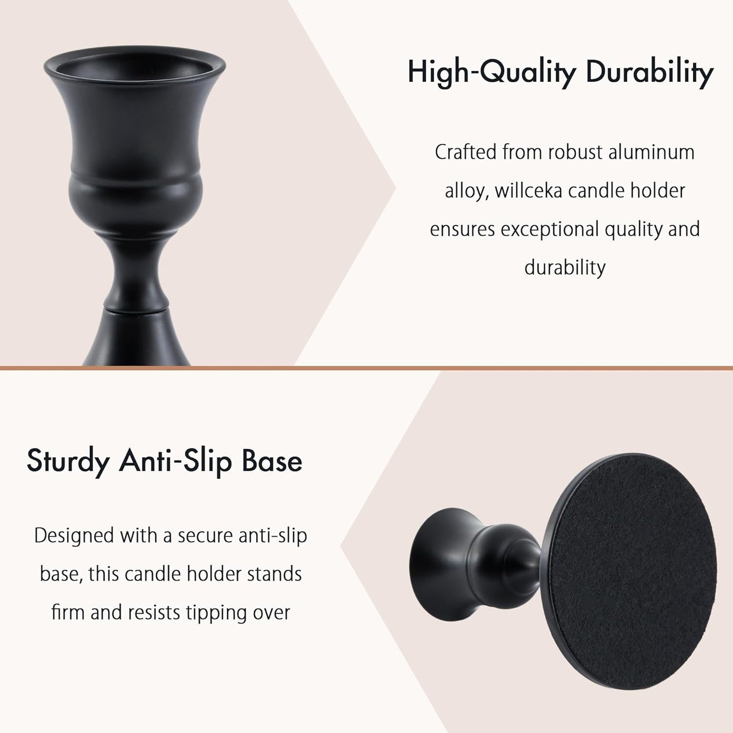 Black Taper Candle Holder, Candlestick Holders, Vintage Metal for Table Centerpieces Wedding Decor (Matte Black, 6 Pcs)