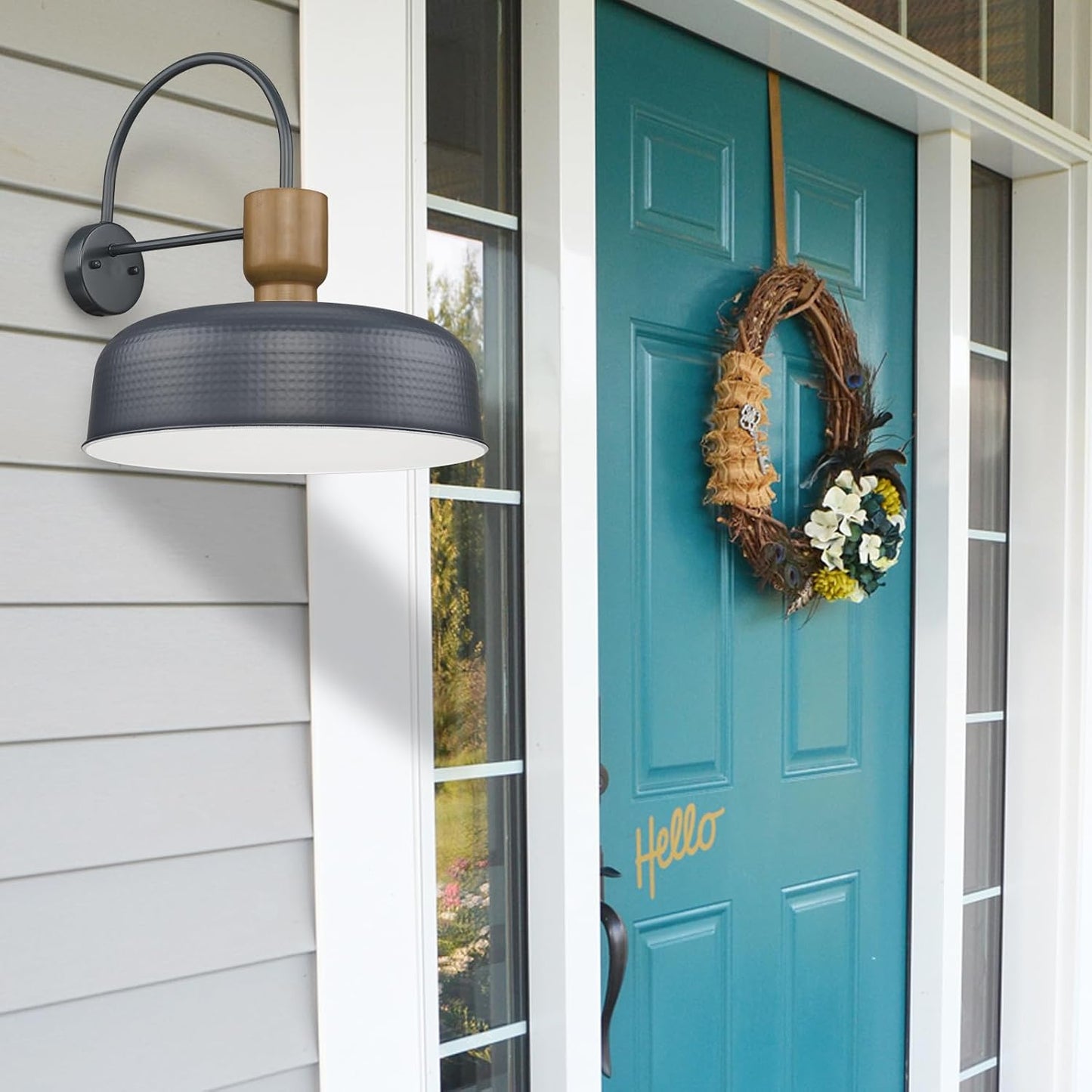 Outdoor Barn Light Gooseneck Barn Light, Farmhouse Exterior Wall Mount Light Vintage Wall Lighting Fixture Industrial Sconce Lantern for Porch, Entryway, Garage, Blue, 2 Pack, Large