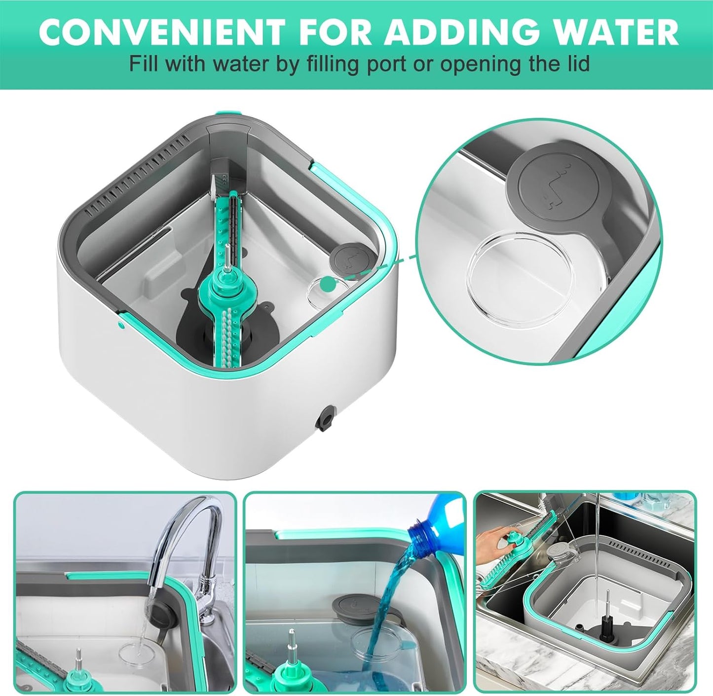 Upgraded Spin Mop and Bucket Self-Standing Mop Bucket Separate Dirty and Clean Water System Self Wringing 360° Rotating & 90° Foldabl Mops and Buckets for Floor Cleaning (Blue, 10Pads)