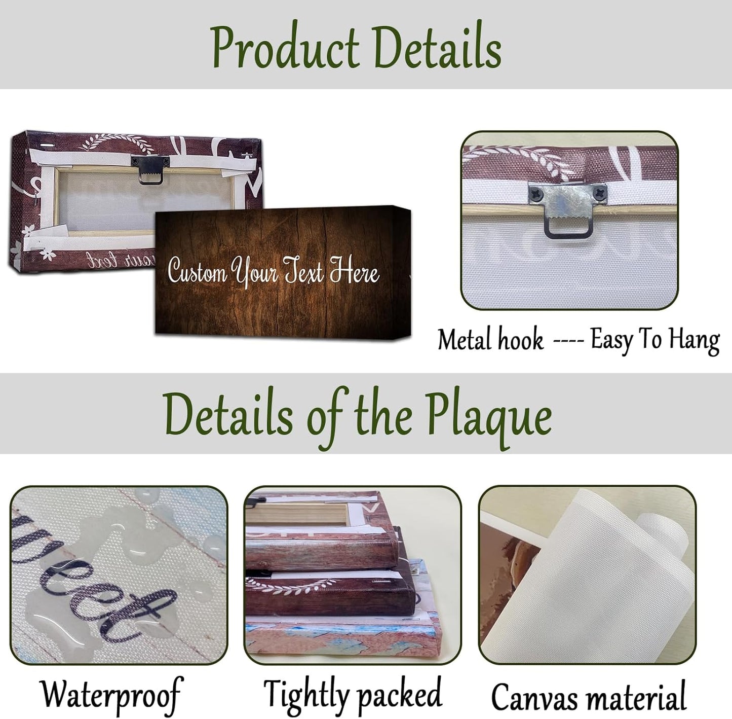 CHAOSETKEN Custom Text Sign Wall Art Personalized Family Quote Wall Decor Family Sign Canvas Prints Customized Wood Text Quote Pictures Rustic Farmhouse Decor Framed (10L x 5W)