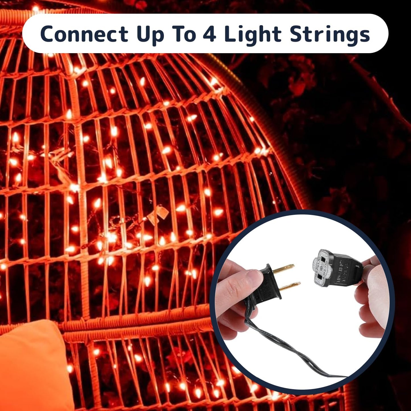 PREXTEX Incandescent Orange Christmas Lights with Black Wire - 200 Count Light Bulbs, 40ft Twinkle Lights - Connects Up to 4 Strings - Indoor/Outdoor Colored Lighting for Halloween or Any Occasion