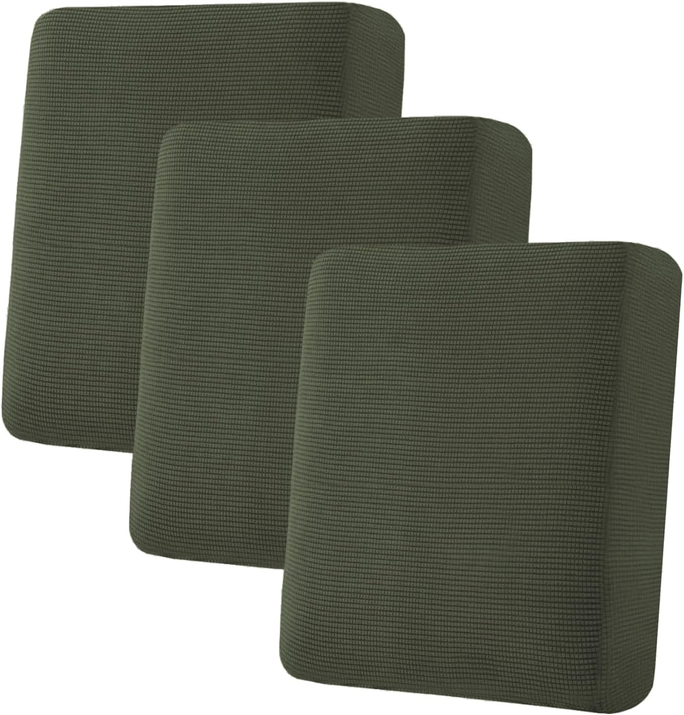 H.VERSAILTEX Super Stretch Individual Seat Cushion Covers Sofa Covers Couch Slipcover Sets Thick Jacquard Textured Twill Fabric (3 Piece Sofa Cushion Covers, Olive)