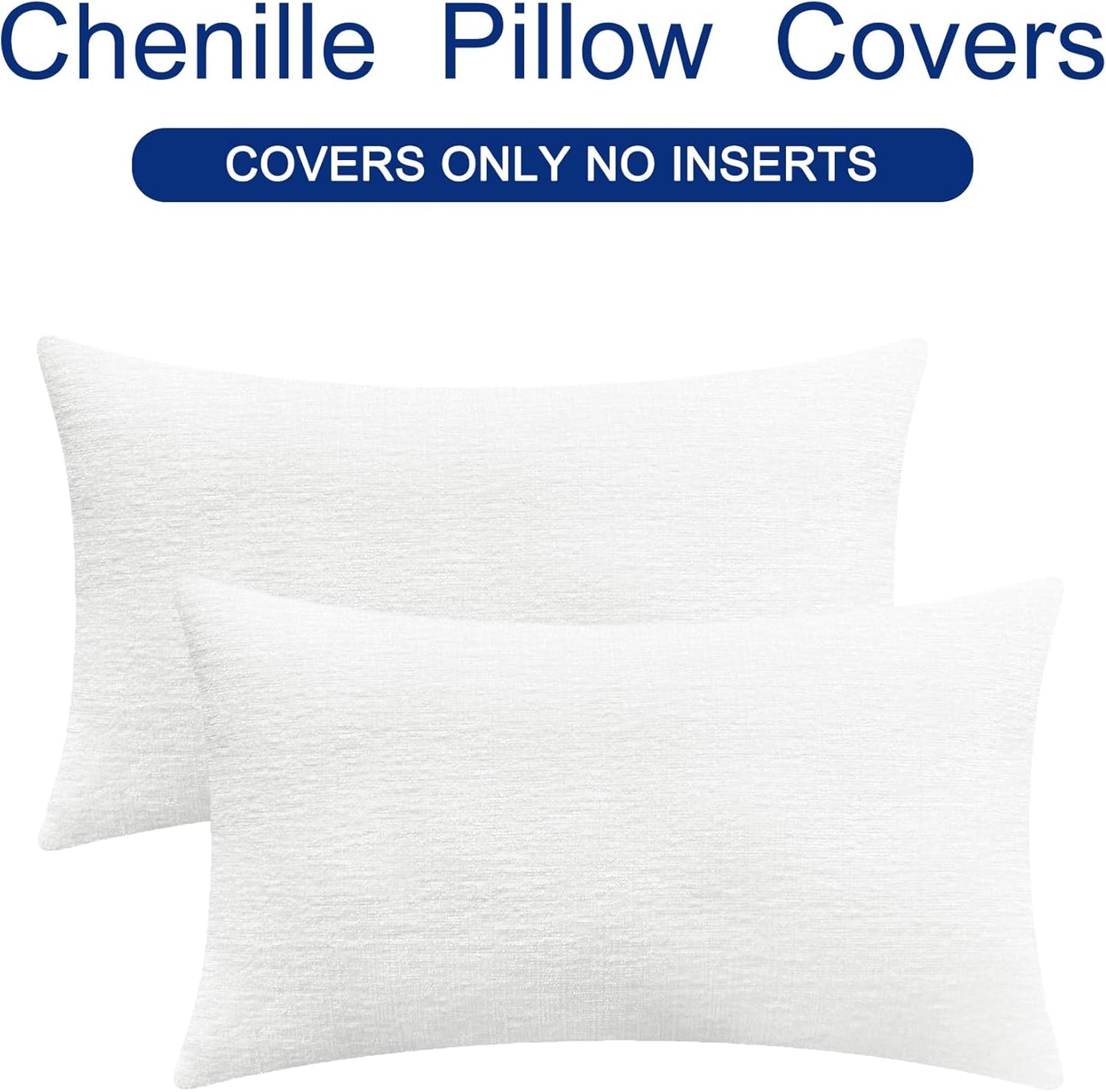 CaliTime Throw Pillow Covers Decorative 12 X 20 Inches Pack of 2 Cozy Chenille Cushion Cases for Couch Sofa Bed Living Room Home True White