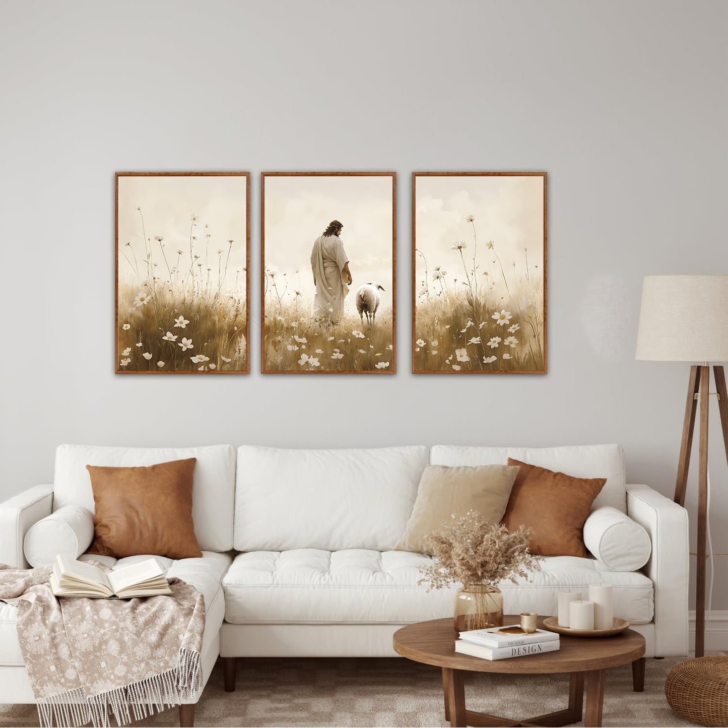 KAIRNE Jesus Framed Canvas Wall Art,Lost Sheep Wall Decor Set of 3(16”X24”),Holy Christian Art Print,Religious Scripture Pictures,Bible Renaissance Wall Painting for Living Room,Bedroom,Church Decor