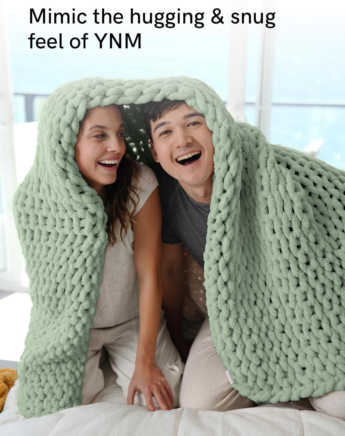 YnM Chunky Throw Blanket, Medium-Weight, Hand Knitted with Chenille Yarn, Skin Friendly, Ventilated and Breathable, Machine Washable, Home Décor Piece for Couch, Sofa and Bed (Sage Green, 40x50 Inch)