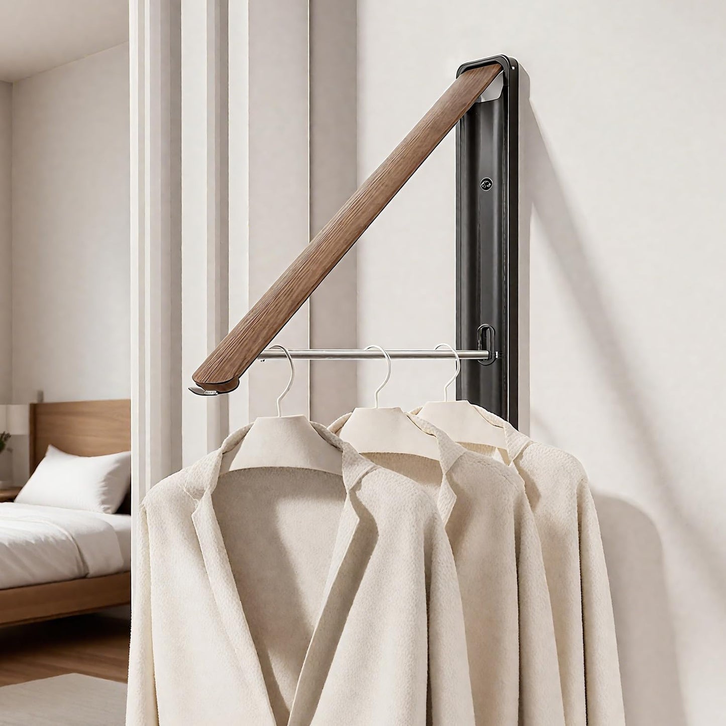 Wall Drying Rack Clothing - Retractable & Foldable Clothes Drying Rack Wall Mounted for Laundry Room Organization | Laundry Room Hanging Rack for Dorm, Closet, Balcony & Indoor/Outdoor Use