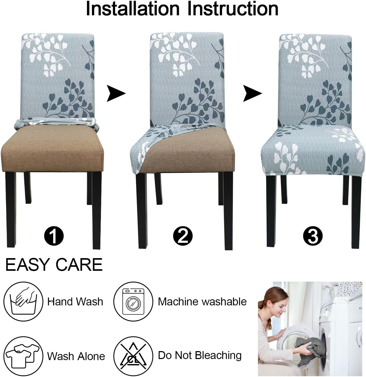 JQinHome Pattern Chair Covers for Dining Room Set of 6, High Stretch Removable Washable Parsons Chair Slipcover for Home Party Hotel Wedding Ceremony (Flower,6PCS)
