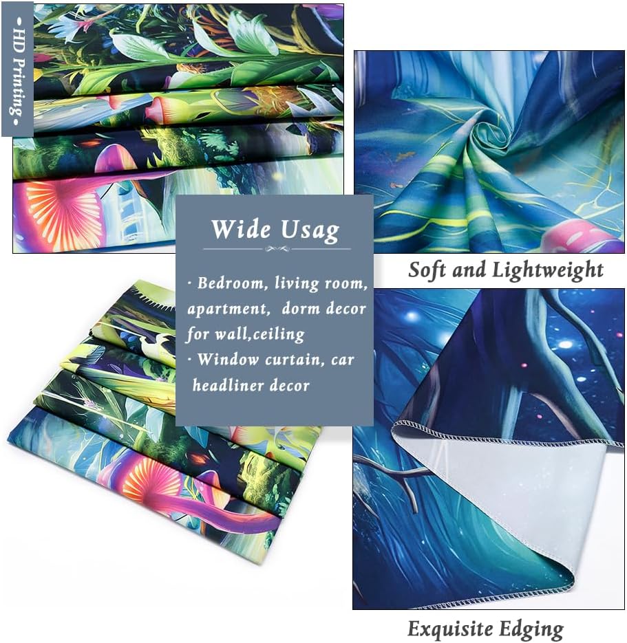 Yuiqear Blacklight Mushroom Tapestry Fantasy Forest Tree Tapestries UV Reactive Floral Plant Tapestries Neon Glow in The Dark Tapestry Wall Hanging for Bedroom Aesthetic Decor