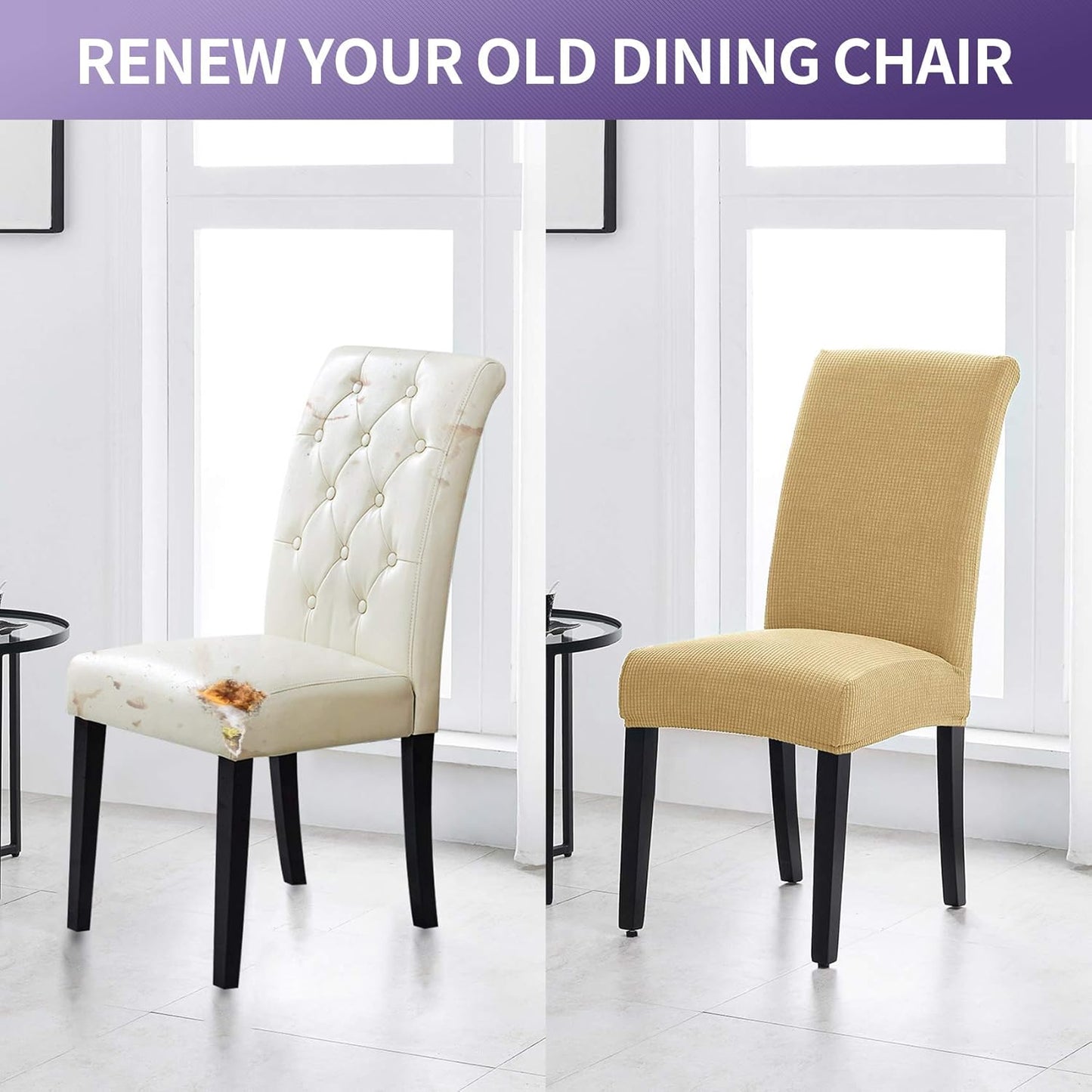 Joccun Chair Covers for Dining Room Set of 4,Dining Chair Slipcovers Stretch Dining Room Chair Covers Seat Protector,Washable Parsons Chair Cover for Home,Hotel(Parmesan,4 Pack)