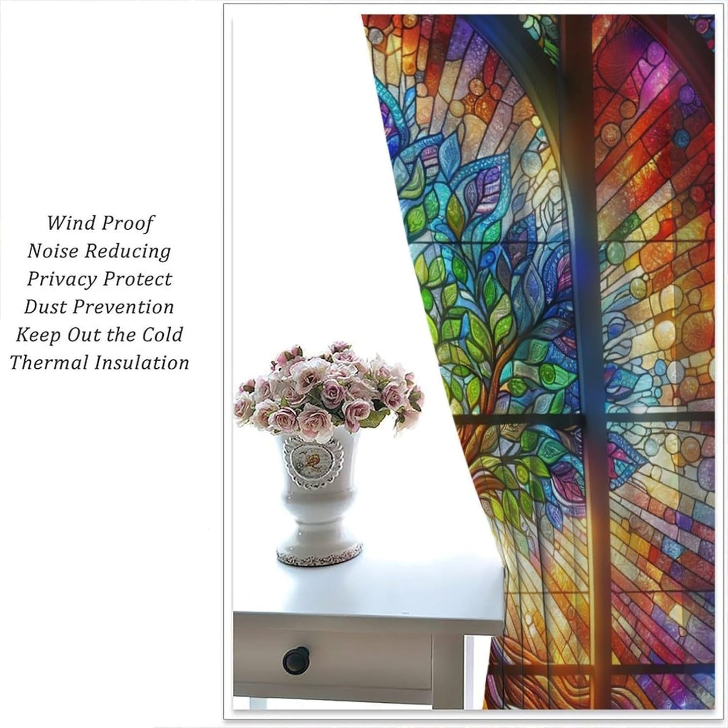 Stained Glass Curtains,Tree of Life Colorful Abstract Art Home Decor Drapes for Bedroom Living Room Kitchen Window Treatment 2 Panels Set Total Size 42" W X 63" L Inch