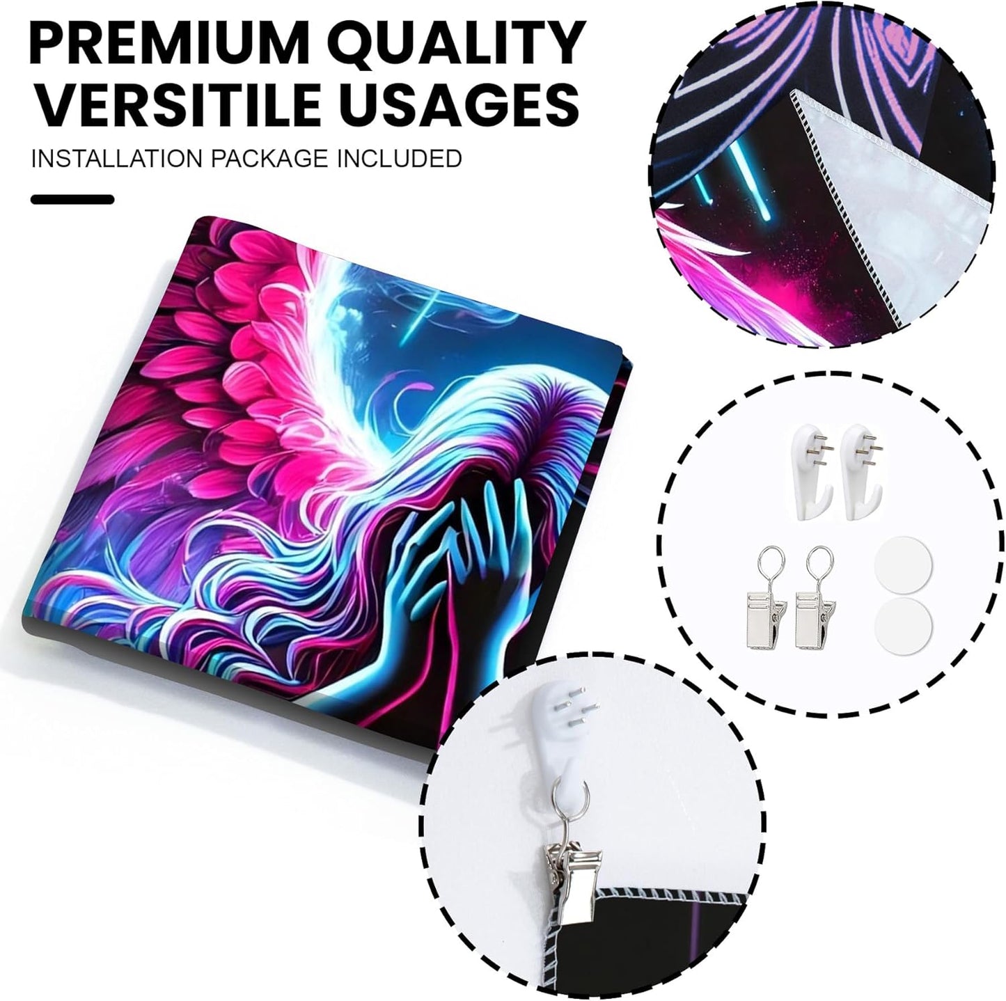 Blacklight Tapestry,WingTapestry Glow In The Dark,UV Reactive Black Light Upright Posters Wall Hanging for Bedroom Dorm Living Room Backdrop Decor (wing1, 79L" x 59W")