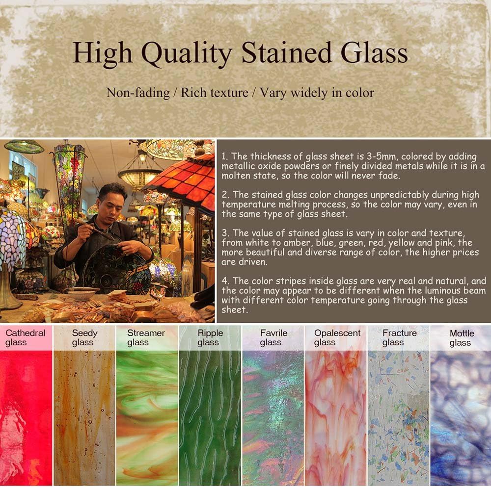 Bieye W10029 Mission Tiffany Style Stained Glass Window Panel Hangings with Chain, 18" W x 25" H