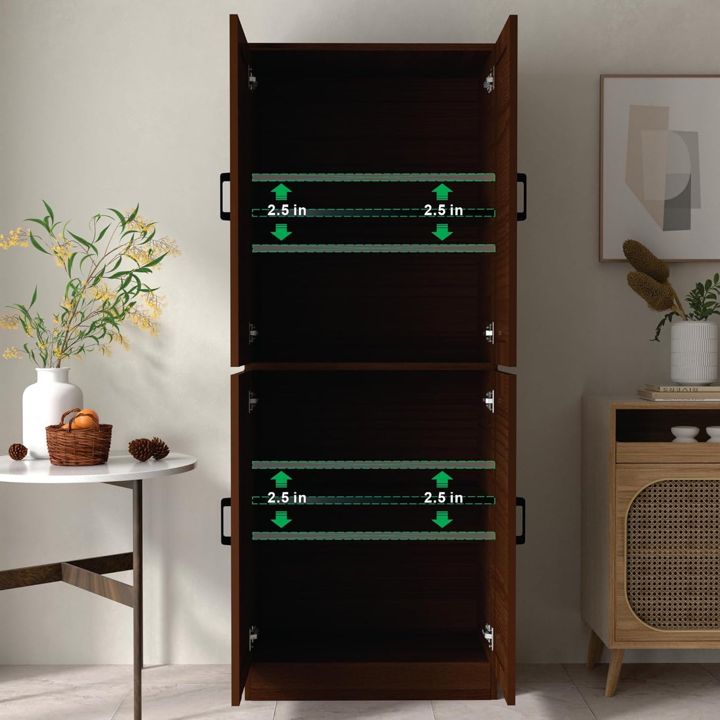 Brown Kitchen Pantry, 71" Tall Cabinet with Doors, Hutch with Storage for Dining Room